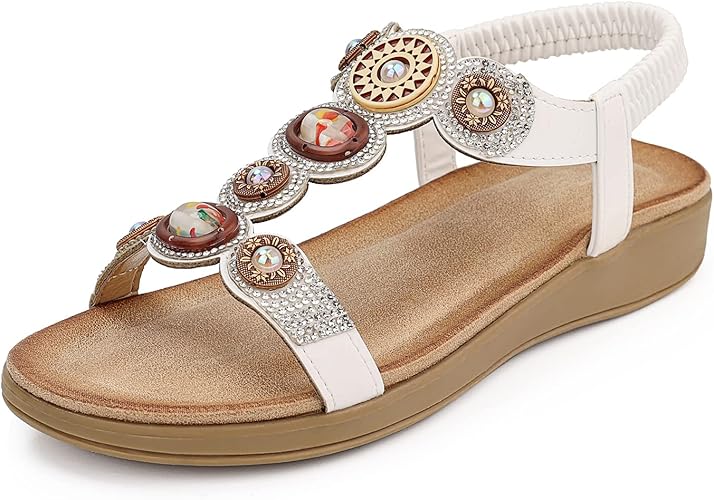 SHIBEVER Bohemia Sandals for Women Elastic Ankle Strap Open