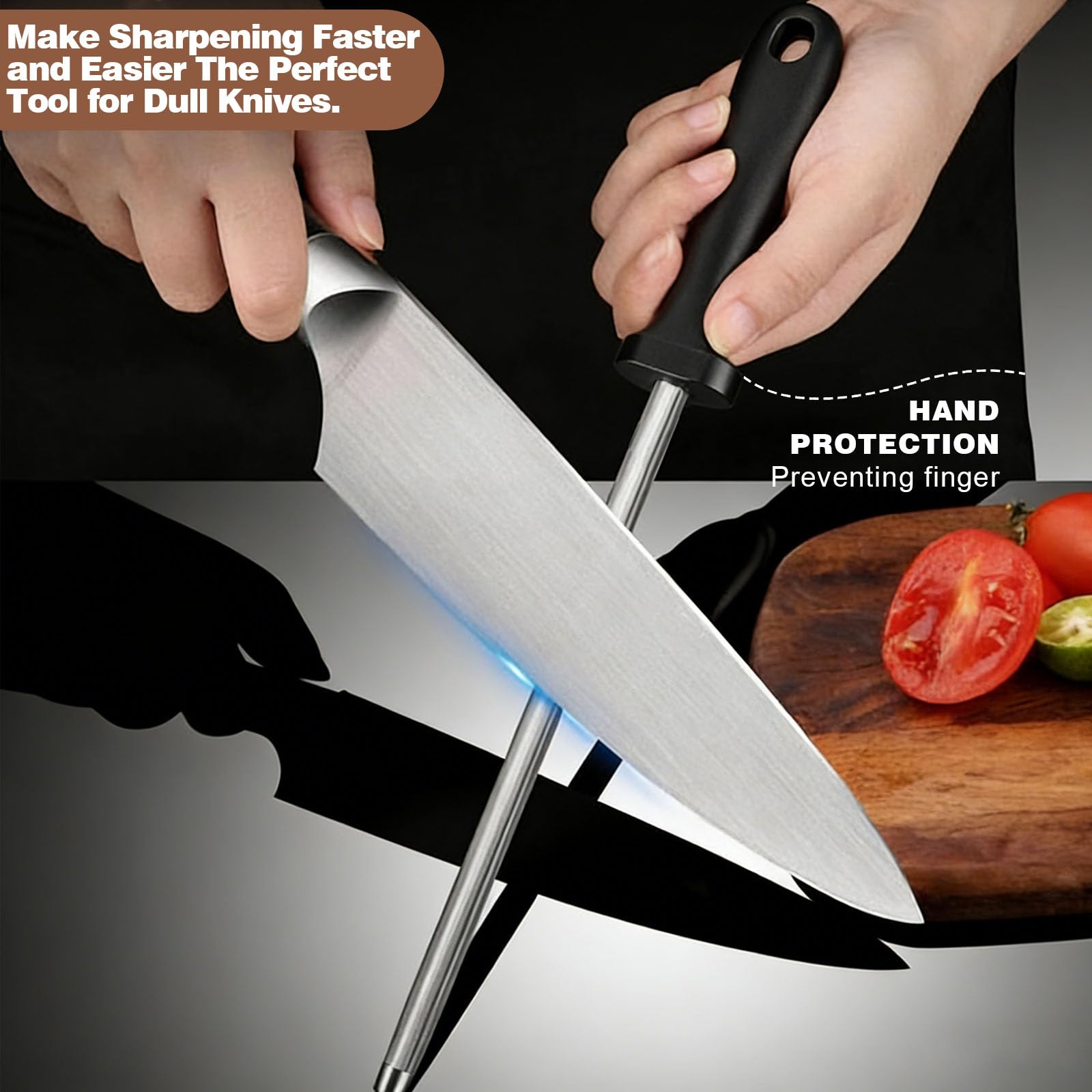 2 Pezzi Affilacoltelli Manuale Acciaino Affilacoltelli in Acciaio da Cucina per la manutenzione quotidiana dei coltelli da cucina