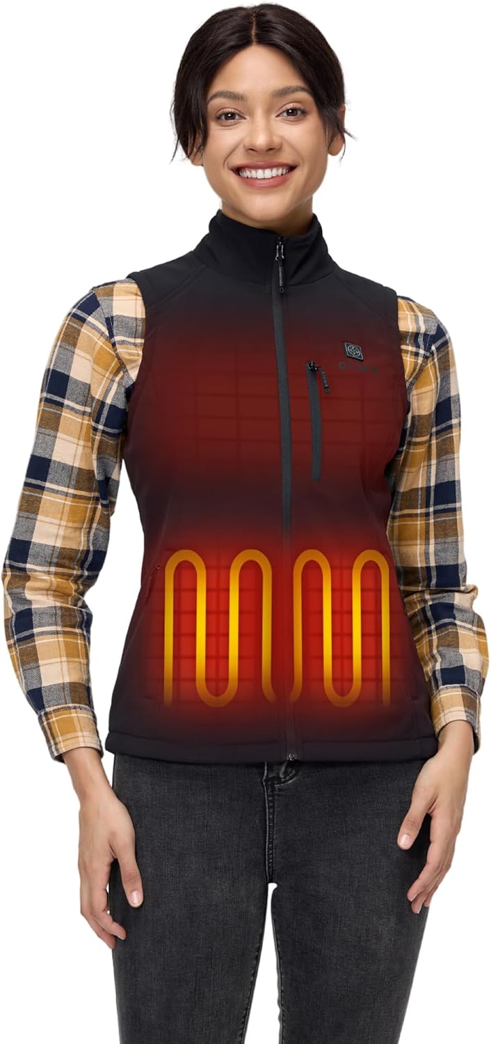 ORORO Women's Heated Softshell Vest with with USB-C Rechargeable Battery, Soft Shell Heated Golf Vest for Women