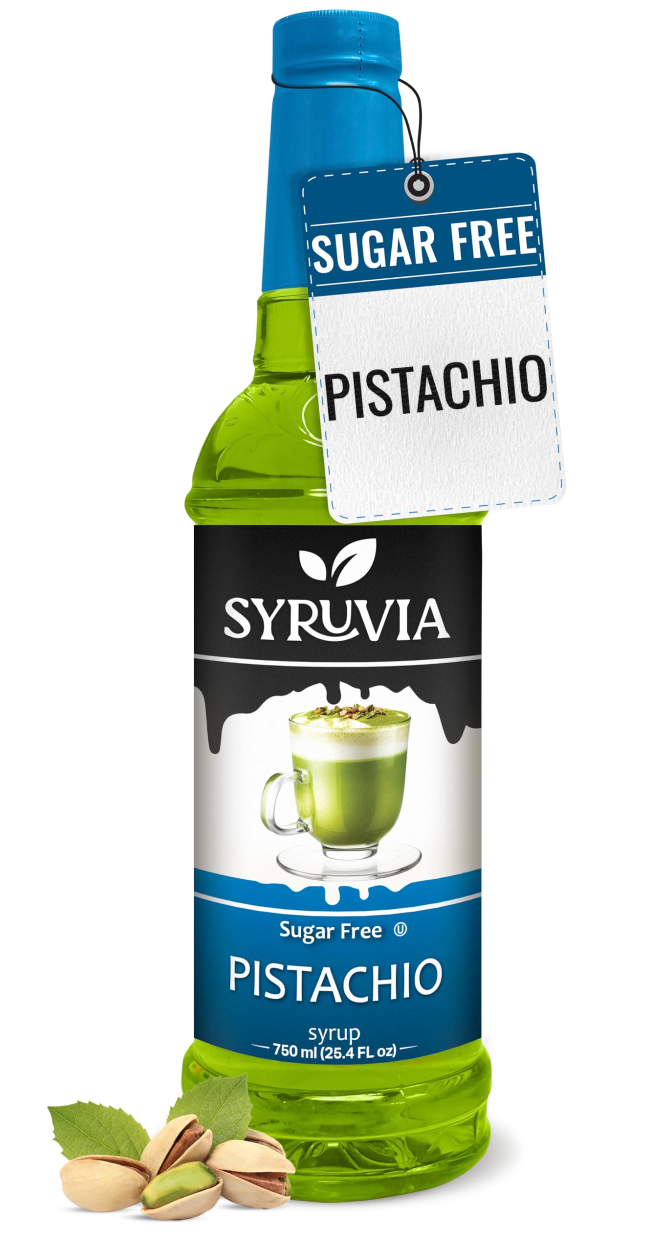 Syruvia Sugar-Free Pistachio Latte Syrup - 25.4 fl oz. Premium Coffee Flavoring Syrup. 0 Calories, Kosher, and Gluten-Free. Perfect for Drinks, Sodas, Shakes, Desserts, and More.