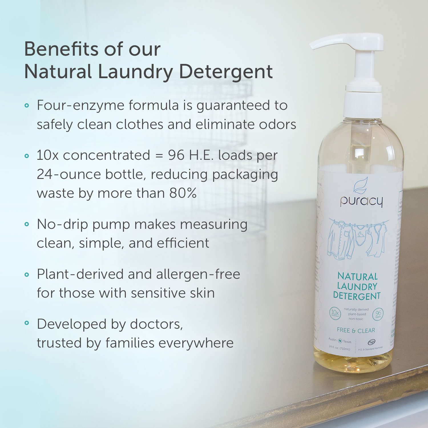 Puracy Natural Liquid Laundry Detergent, Hypoallergenic, EnzymeBased