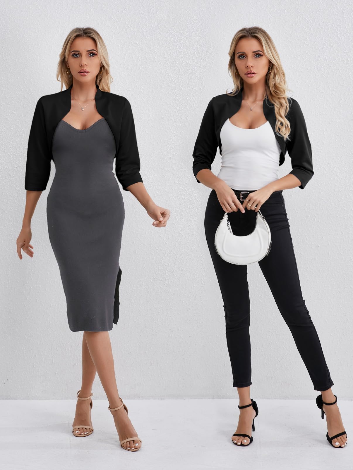 fuinloth Coprispalle Donna Elegante Manica 3/4 Bolero Cerimonia Sposa Bolerino Giacca Corta Estivo Primaverile Matrimonio Coprispalla