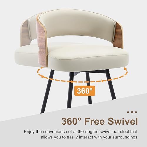 Miniatura 6 de Juego de 2 taburetes de bar giratorios de madera curvada de 26 pulgadas de altura de mostrador, taburetes de bar tapizados de piel sintética con