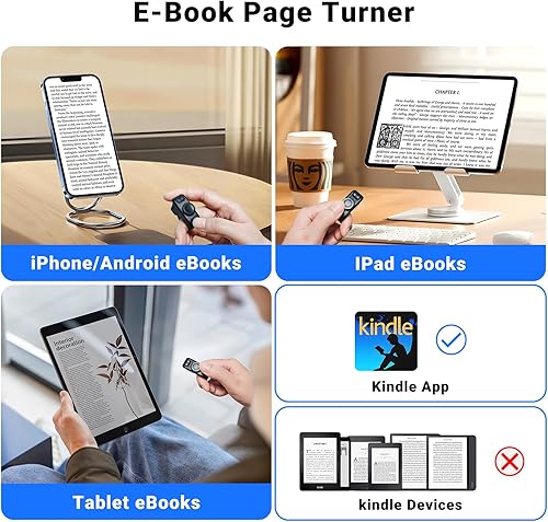 Vista 4 de MILOUZ Anillo de desplazamiento remoto para Tiktok, girador de páginas para aplicación Kindle, control remoto de obturador de cámara Bluetooth