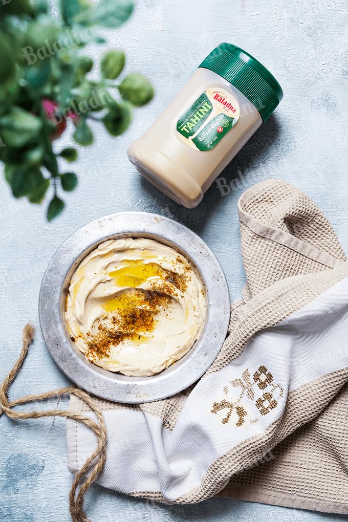 Baladna Tahini (Sesampaste) Halal 400 g x 12 Pcs | Tahina | Tahin | Paste aus fein gemahlenem Sesam | Lecker als Dip | Ideal für Hummus & Saucen | Orientalisch | Vegetarisch | Vegan | Halal