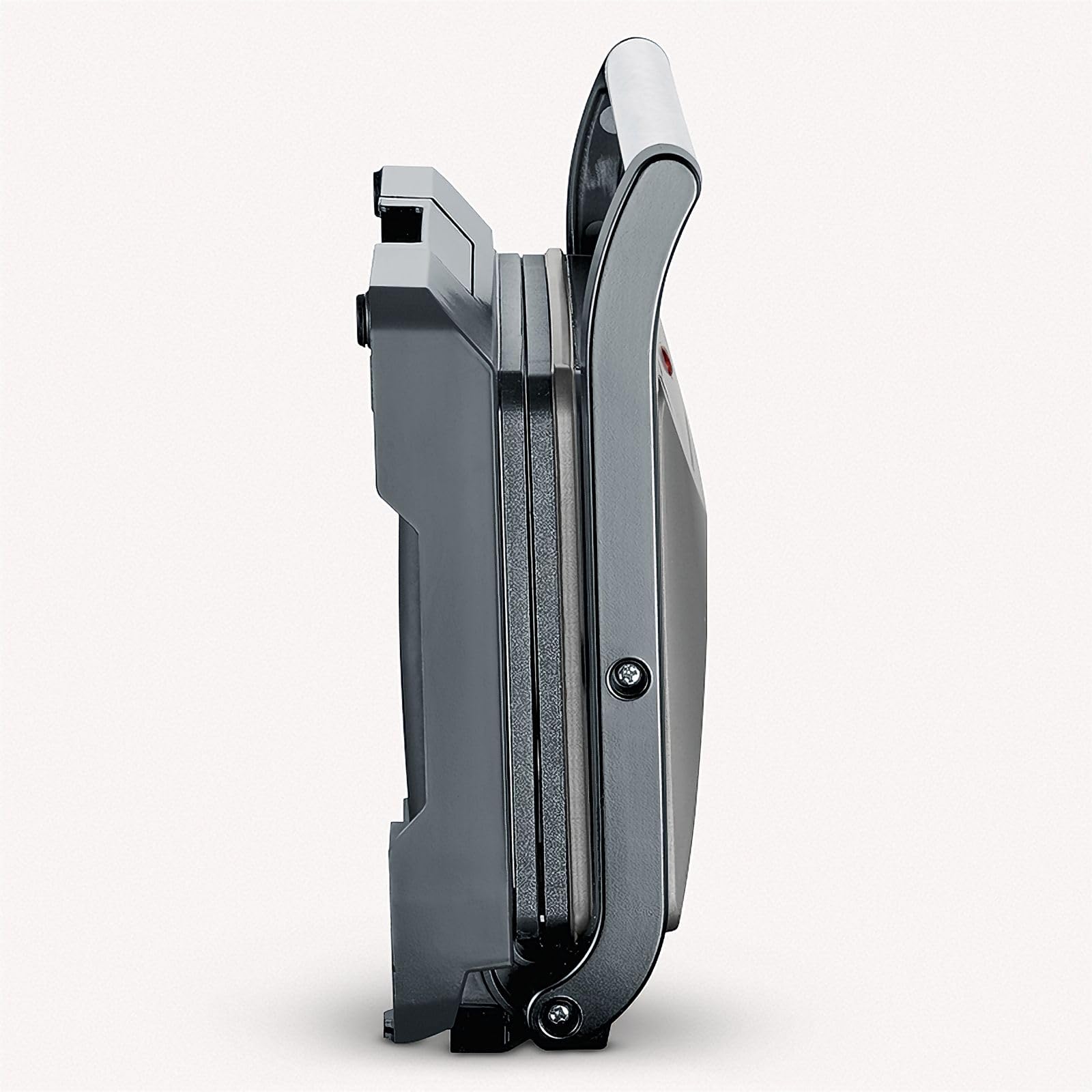 SEVERIN Bistecchiera Elettrica Compatta, 800W, Piastre Antiaderenti (23,0 x14,5 cm), Coperchio Basculante, Vassoio Removibile, Salvaspazio, 27,0 x 22,5 x 8,5 cm, Grigio Metallizzato - KG 2394