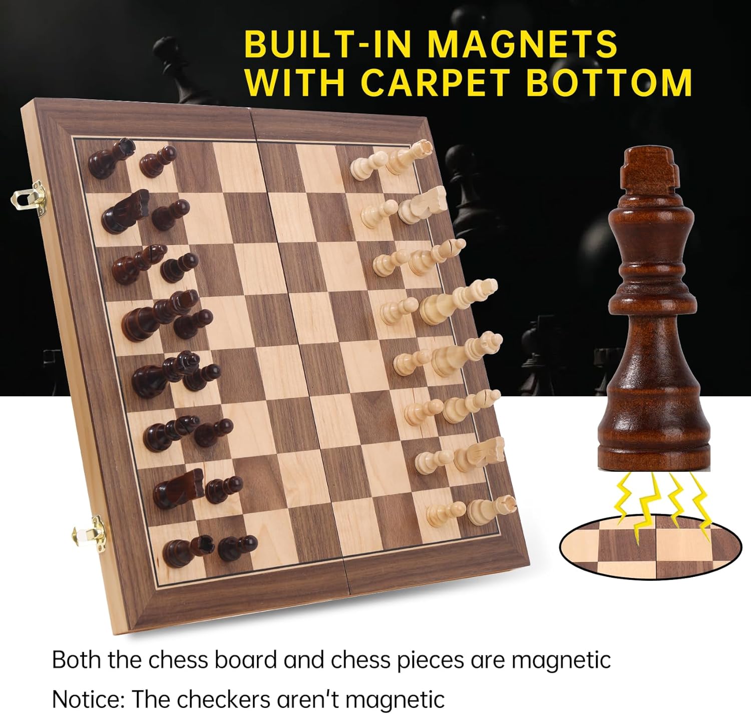 Wooden Chess Set 15 Inch - Classic Handcrafted Game Board for Adults with Extra Queen Pieces and Storage Box - Ideal for Home and Travel -Magnetic - Image 3