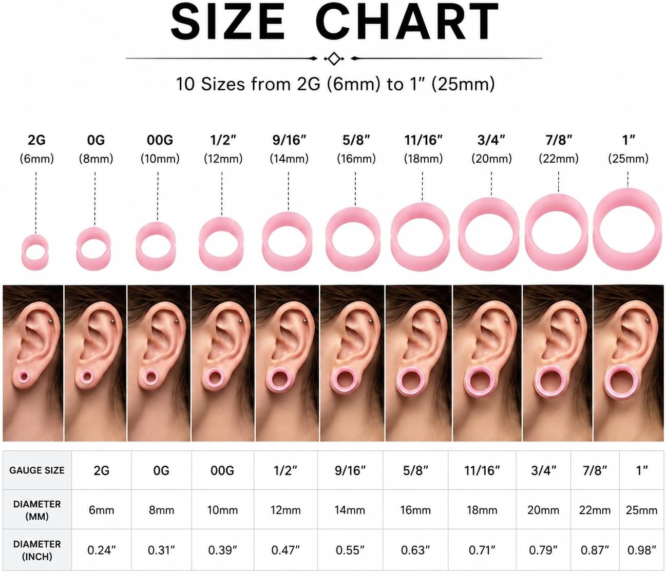 Oyaface 20 PCS Piercing Tunnel Set Soft/Hard Silicone Flesh Ear Plugs 2g-25mm Flexible Ear Stretching Gauge Expander image 4