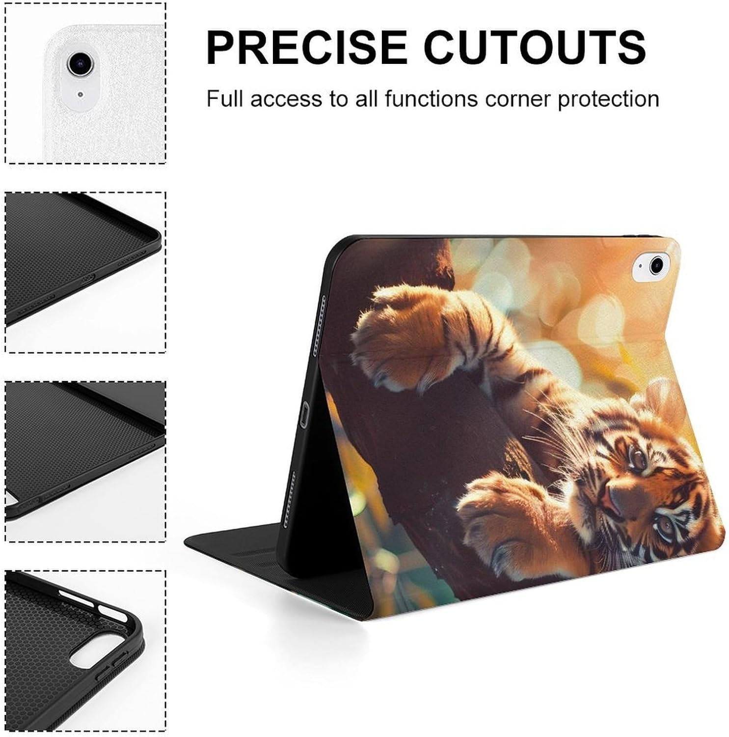 Cute Tiger Printed Case Trifold Stand Protective Cover Compatible with iPad 10代 (10.9in)
