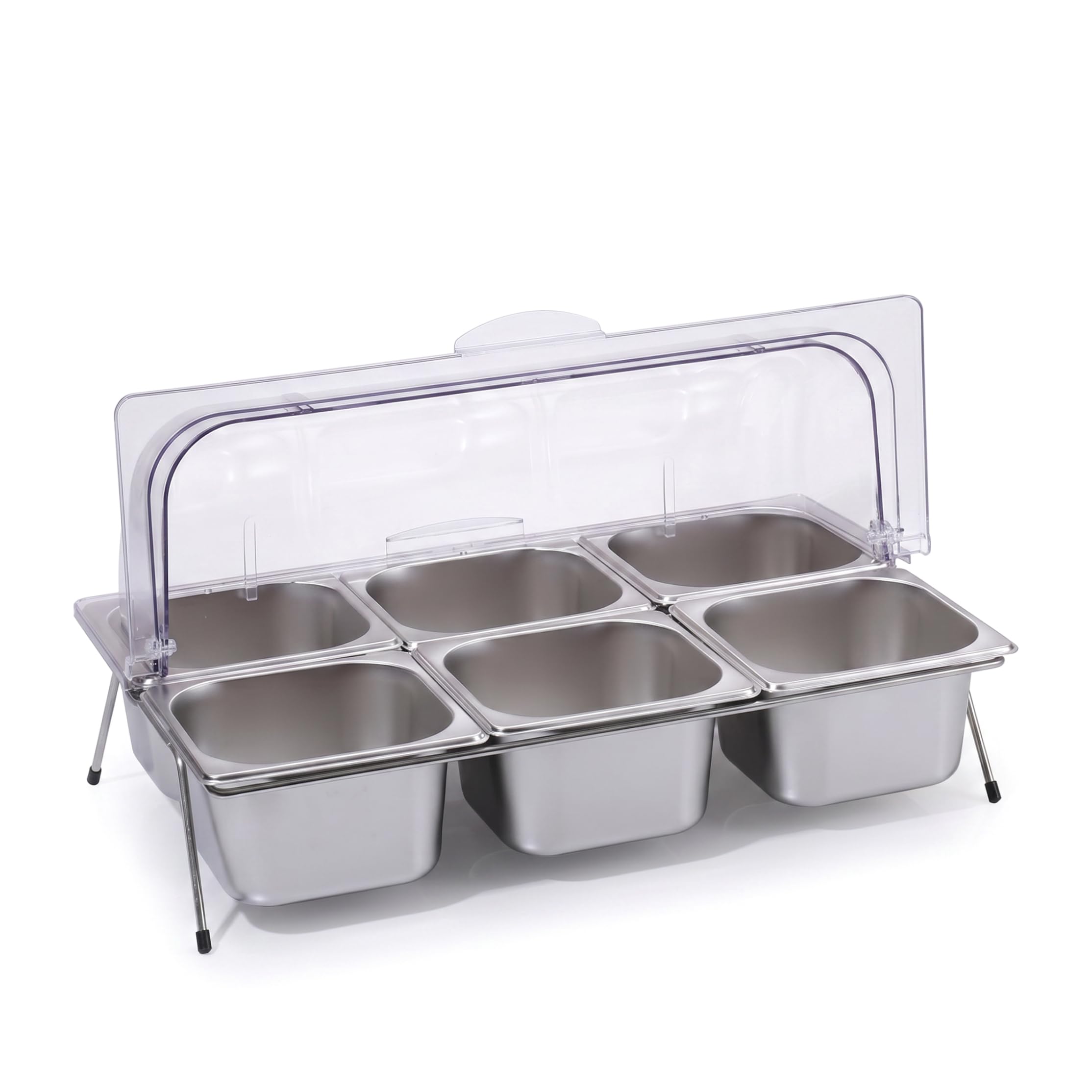 Ngbbby Condiment Caddy, 6-compartment Stainless Steel Serving Tray, Salad Bar Buffet Station, Condiment Container with Lid for Party