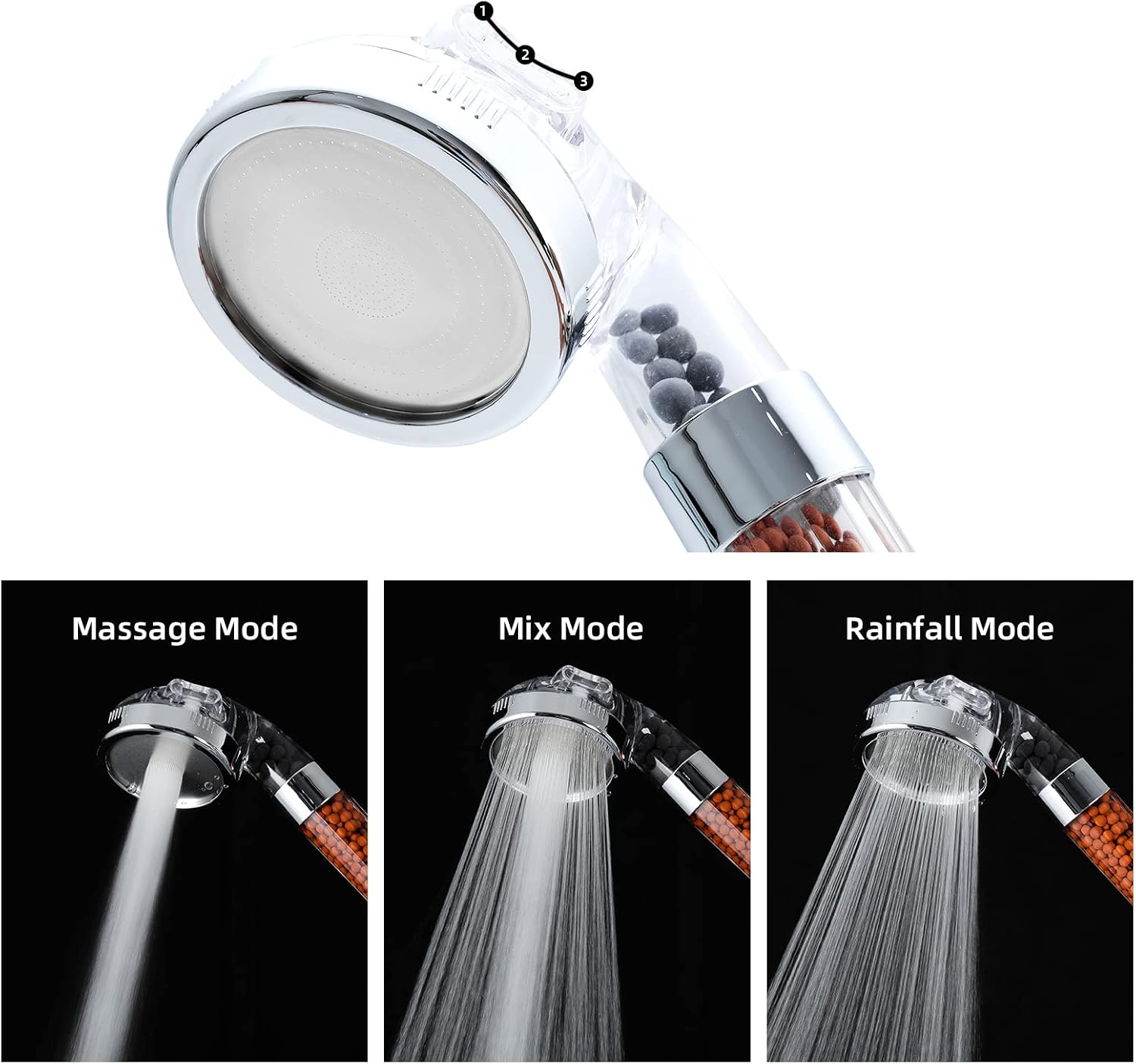 Essbhach High Pressure Hand Held Rainfall with House Shower Head Filter for Hard Water with 3 Mode, 59" Stainless Steel Hose, Easy to Install