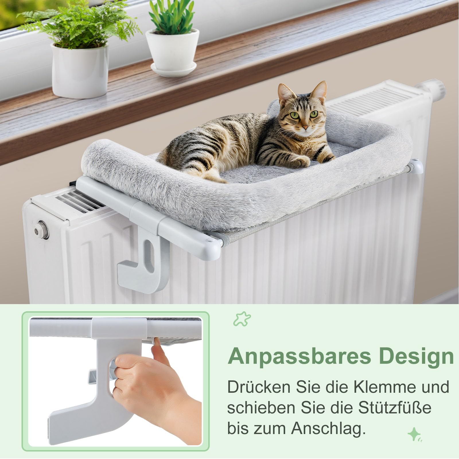 GUUSII HOME Heizungsliege Katzen Katzenliege Balkon Katzenbett für Bettkante Heizung Hängen Liegeplatz Einhängen Bett Hängematte Heizkörper Katze Heizungsliegekatzen 56 * 38cm Halten 18kg(Grau,S)