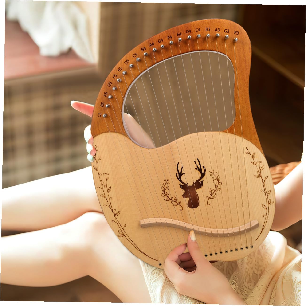 TOYANDONA Set di Lira a 19 Corde e Borsa, Strumento Musicale per Principianti in Legno con Chiave di Accordatura con Bordi Arrotondati e Effetto Fischio Continuo