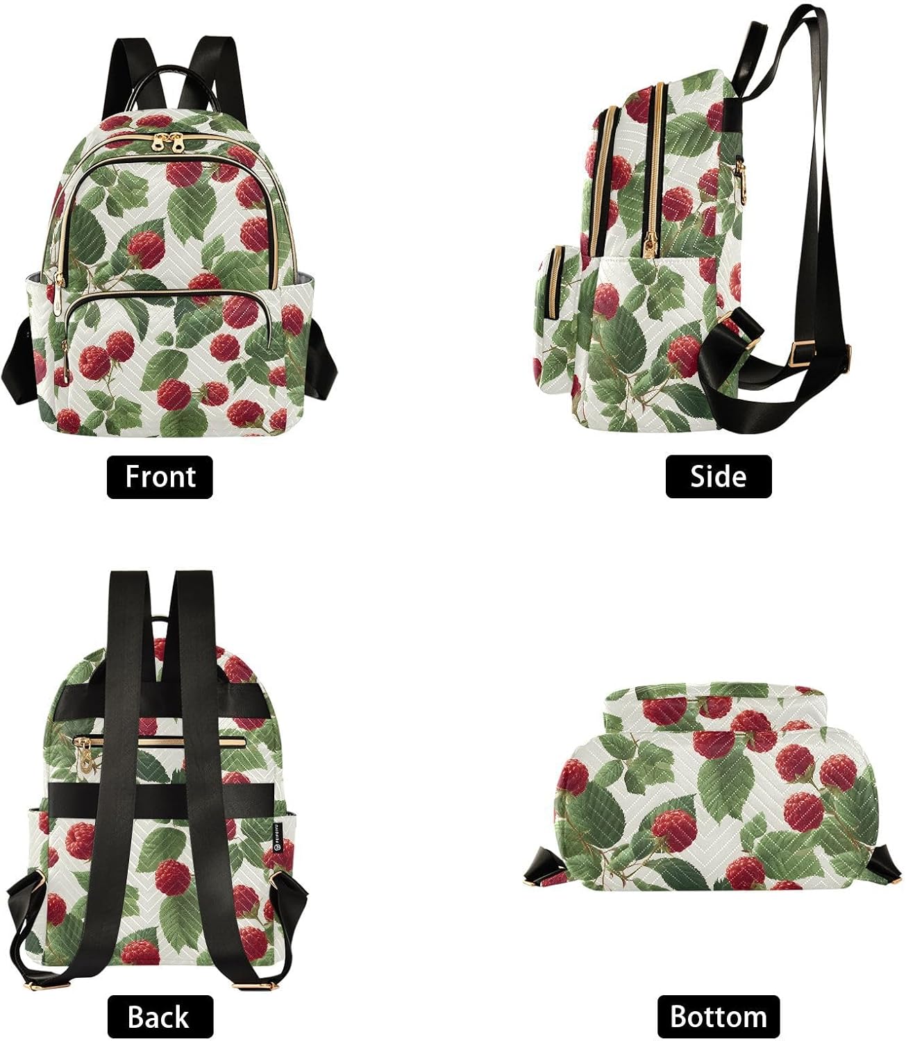 Green Leaves Raspberry Pattern Backpack Purse for Women Shoulder Bag Fashion Daypack Ladies Handbag Lightweight Travel Bag Rucksack