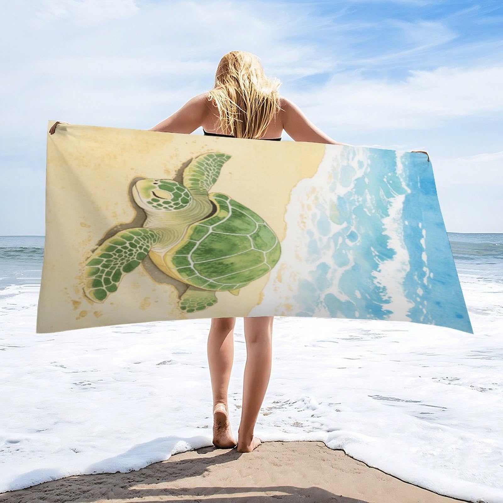 Grande serviette de plage douce et légère, grande serviette de bain tortue, absorbante à séchage rapide, serviette de voyage pour plage, piscine, croisière, camping, voyage, 160 x 80 cm
