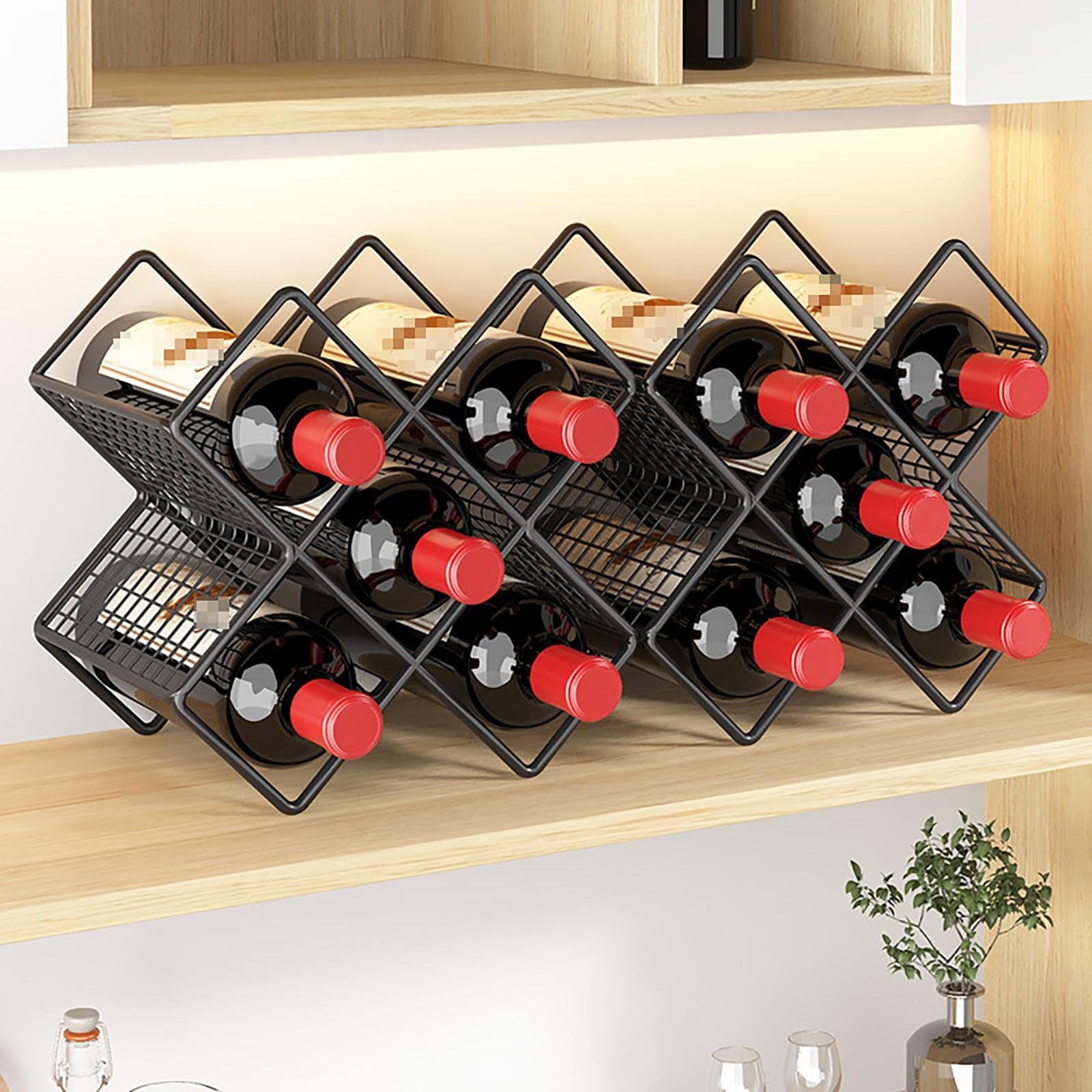 Lot de 2 supports décoratifs élégants en forme de losange en métal pour 5 bouteilles – Présentoir autonome pour la maison, la cuisine, le bar ou la cave – Couleur argentée