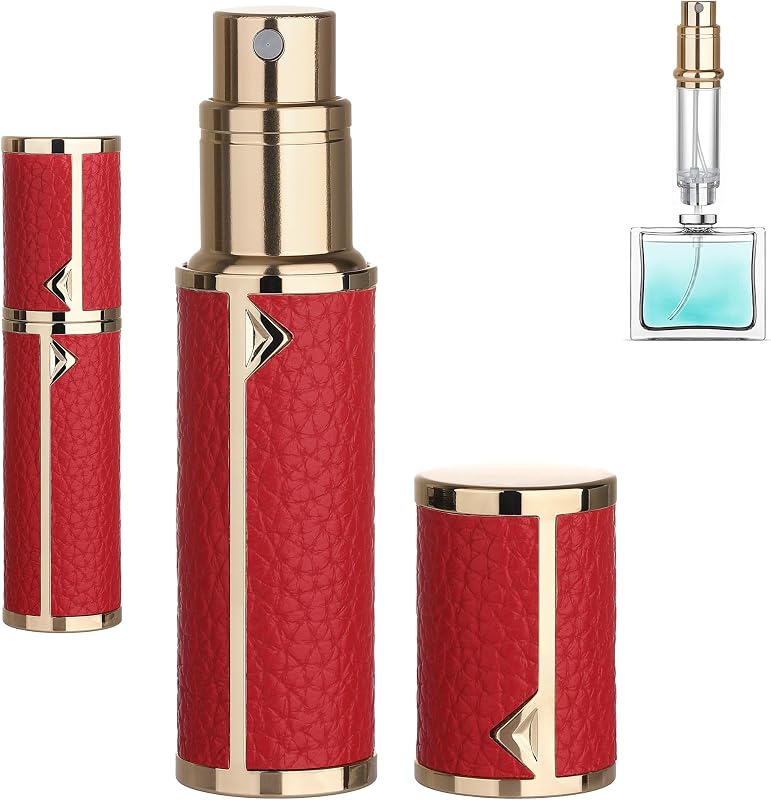 Frasco atomizador recarregável para perfume Qavhun 5 mL vermelho, com 2 adaptadores