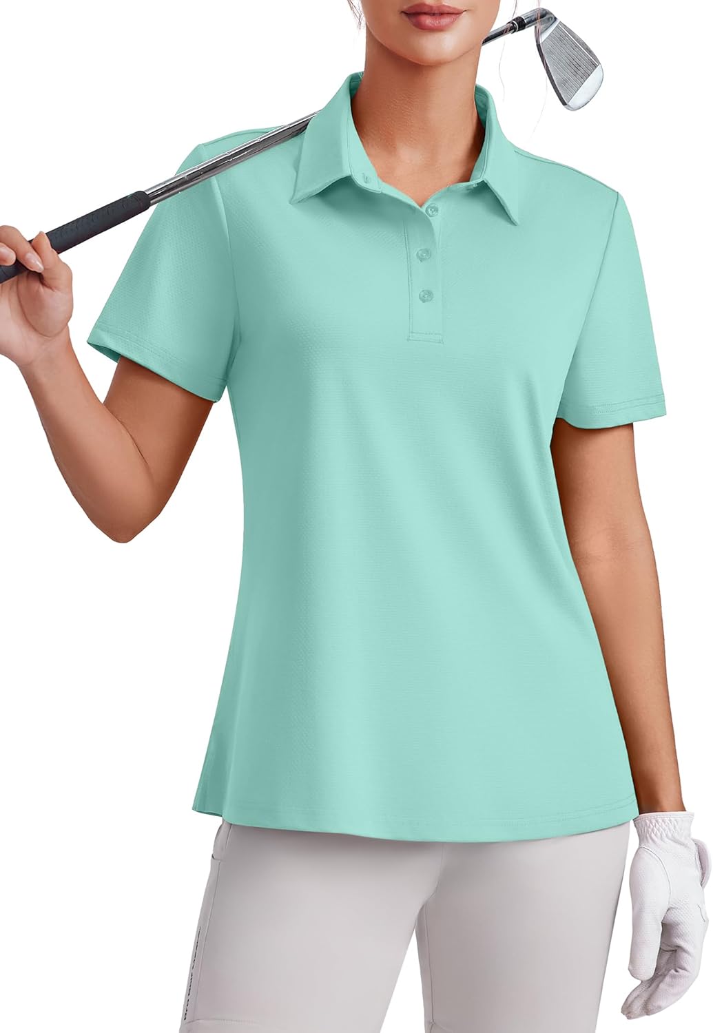 PINSPARK Womens 4 Buttons Golf Polo Shirts UPF 50+ Quick Dry Athletic Tennis Tops Collared Pickleball T Shirt