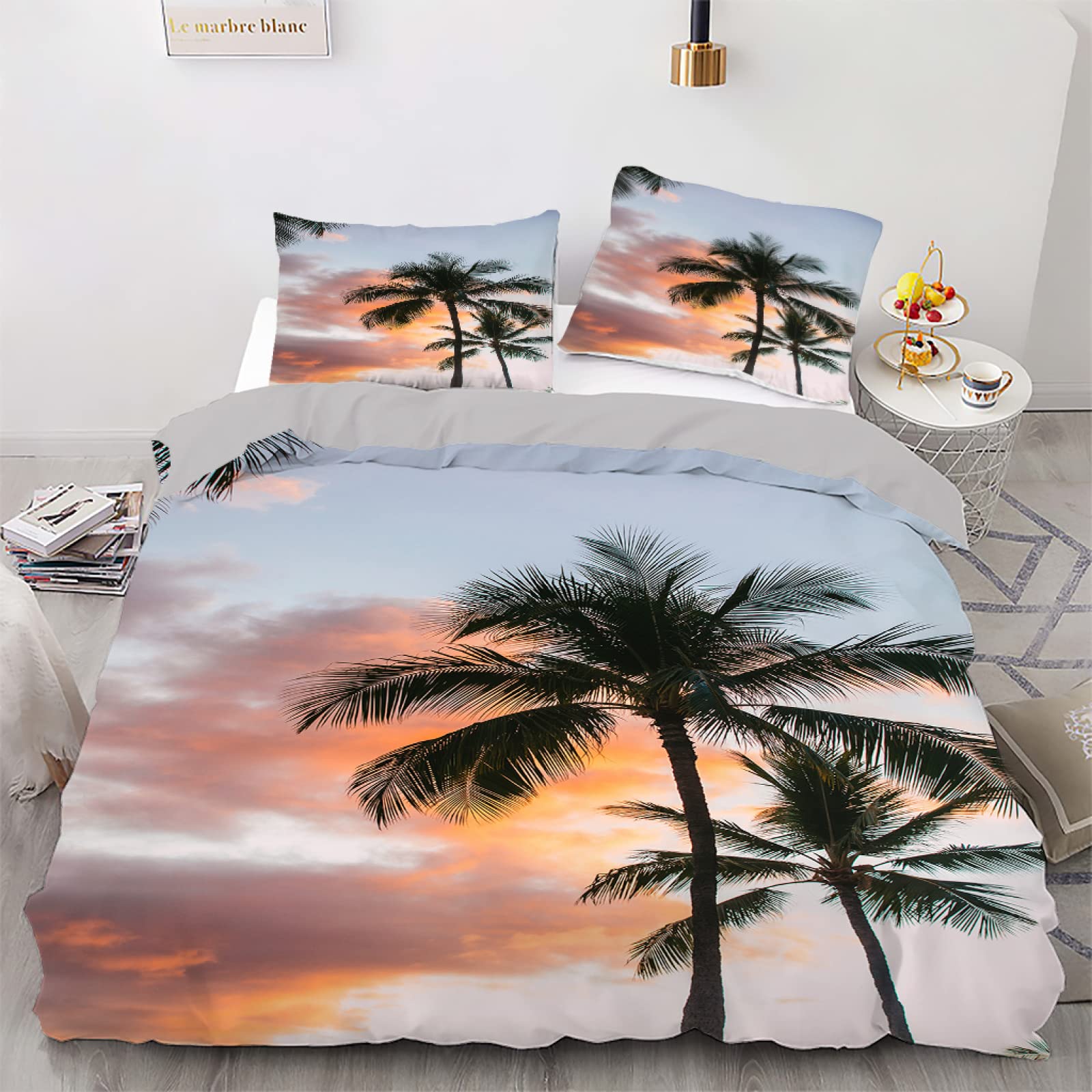 Housse couette 240x220 adulte gris avec parure de lit 220x240 tropicale