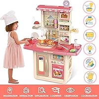 Vista 2 de Juego de cocina para niños, juego de cocina con luces y sonidos realistas, fregadero de juego con agua corriente, alimentos y asesores de cocina