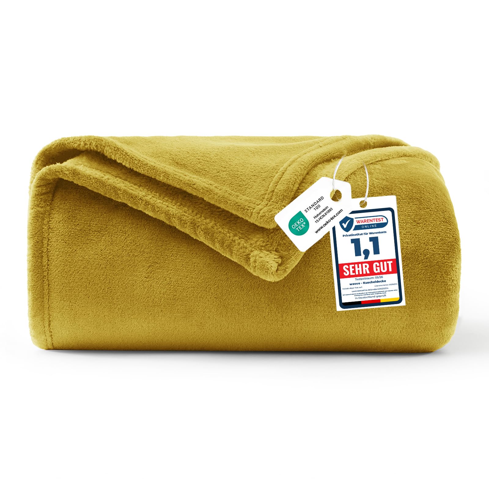 WAVVE Yellow Throw, Fleece Blanket Sofa Throw Mustard 4ft x 5ft - Fluffy Soft Warm Versatile Blanket for Sofa/Couch/Bed Throw/Single Size Mustard,130x150