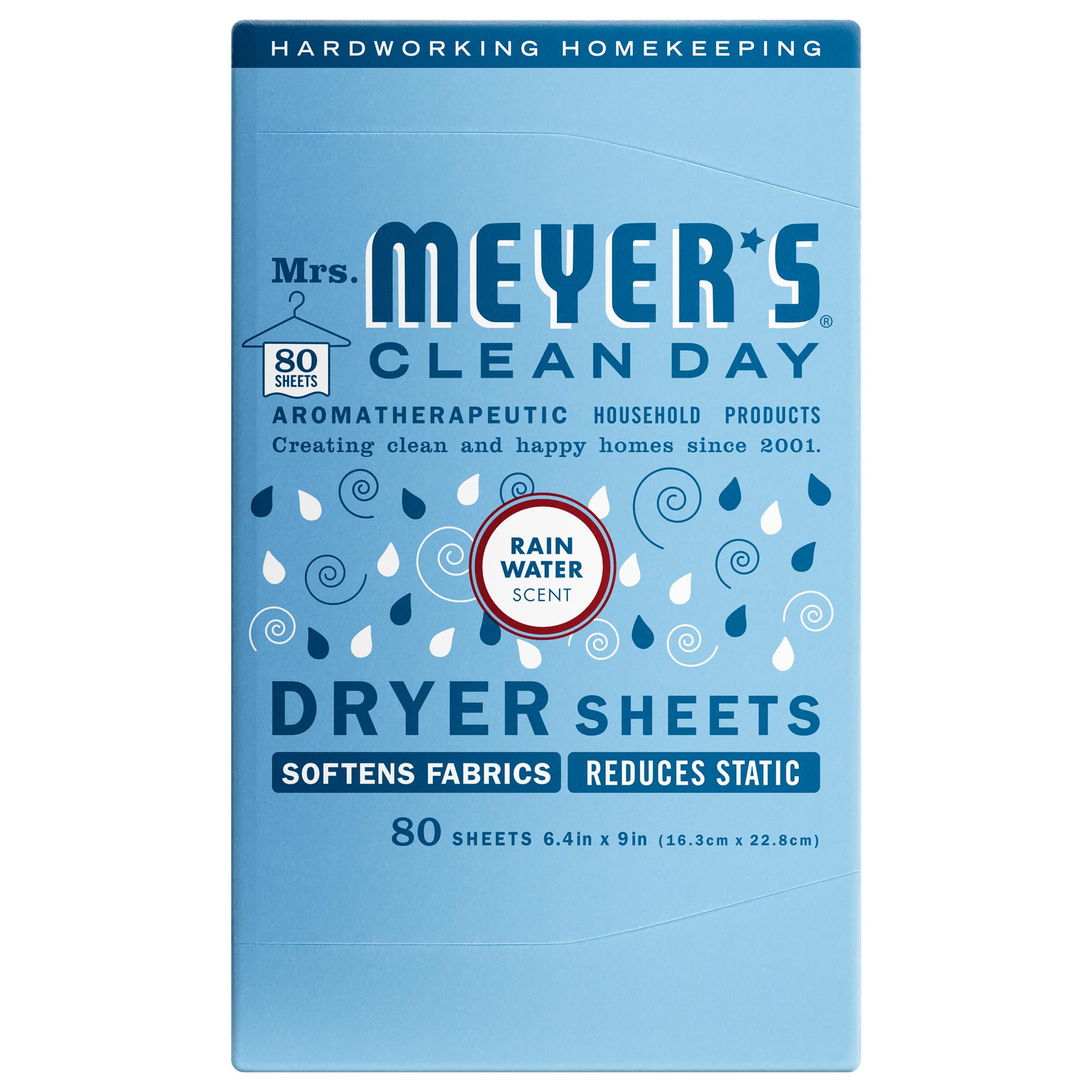 Dryer Sheets, Fabric Softener, Reduces Static, Cruelty Free Formula Infused with Essential Oils, Rain Water Scent, 80 Count