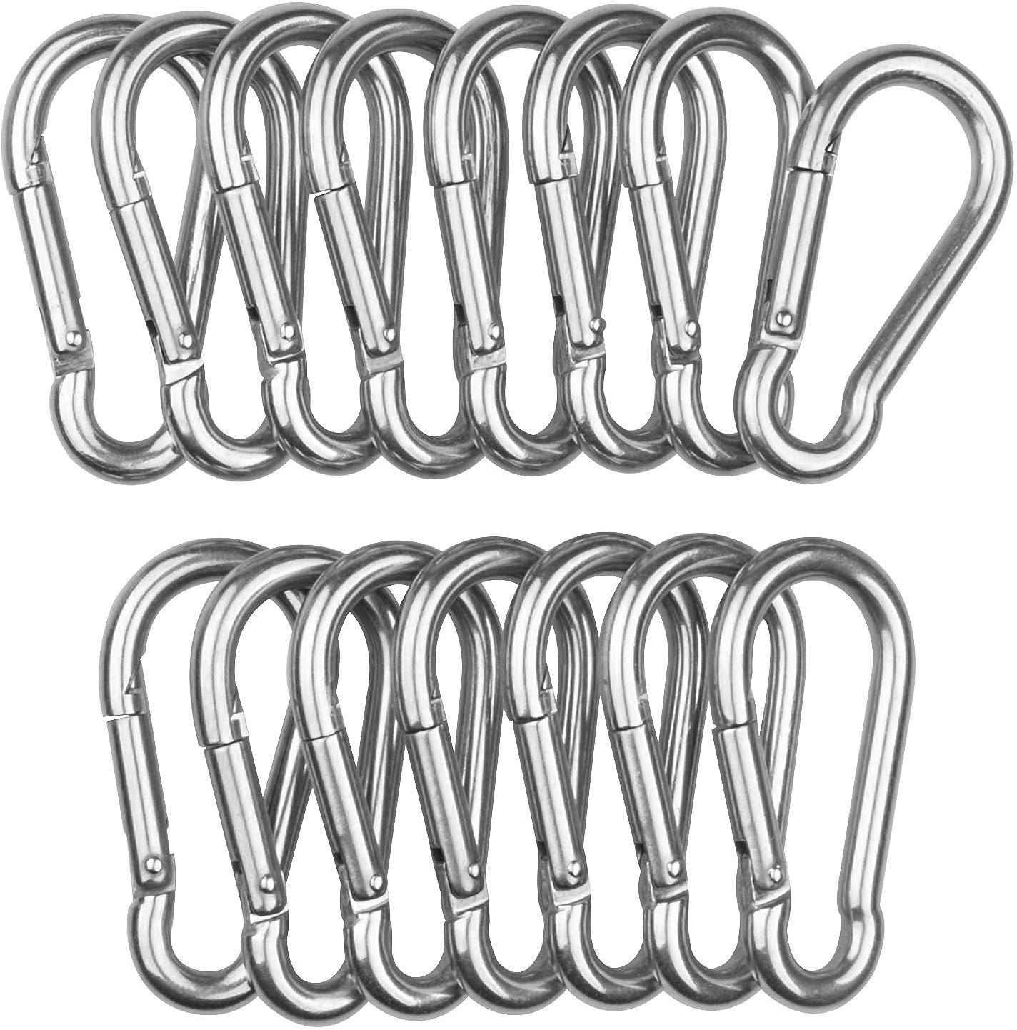 ASelected 15 Pack Spring Snap Hook Carabiner Stainless Steel 304 Screw Lock Silver Quick Link Clip Keychain for Camping, Hiking, Outdoor and Gym, Small M6 Carabiners for Dog Leash & Harness, Sliver