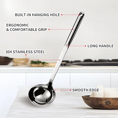 Miniatura 4 de Juego de utensilios de cocina de acero inoxidable 304, juego de 8 utensilios de cocina, incluye espumadera, cucharón de sopa, servidor de