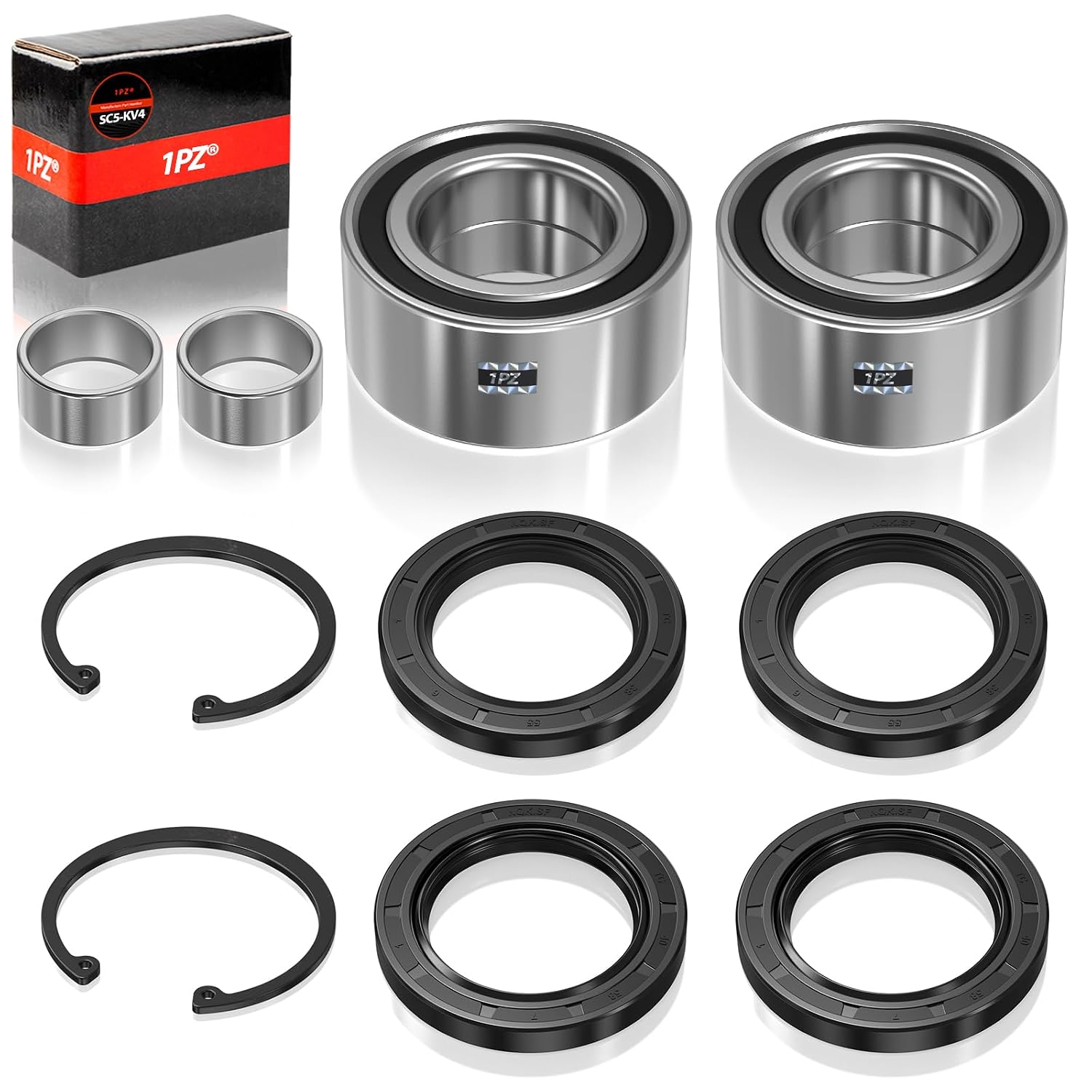 1PZ Front Wheel Bearings Seals for Honda FourTrax 300 Rancher 350 400 420 Only for 4x4, OEM# 91051-HC5-003 91209-HN2-003 91256-HC5-003