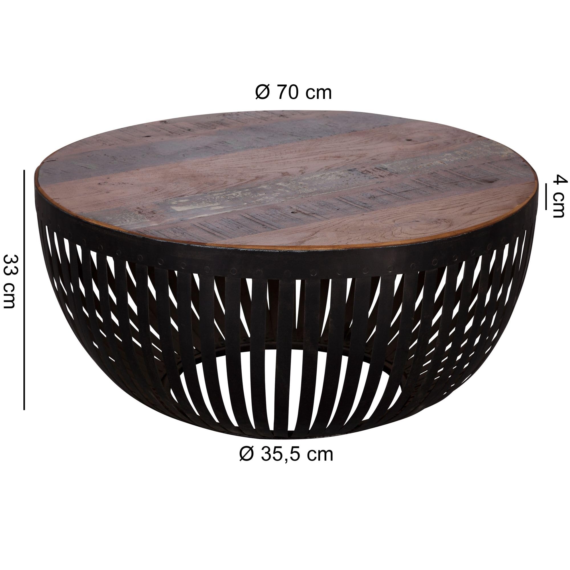 FineBuy Couchtisch 70x33x70 cm Holz/Metall Wohnzimmertisch Industrial, Clubtisch Tisch Wohnzimmer, Sofatisch mit Metallgestell, Loungetisch massiv, Design Stubentisch rund Braun