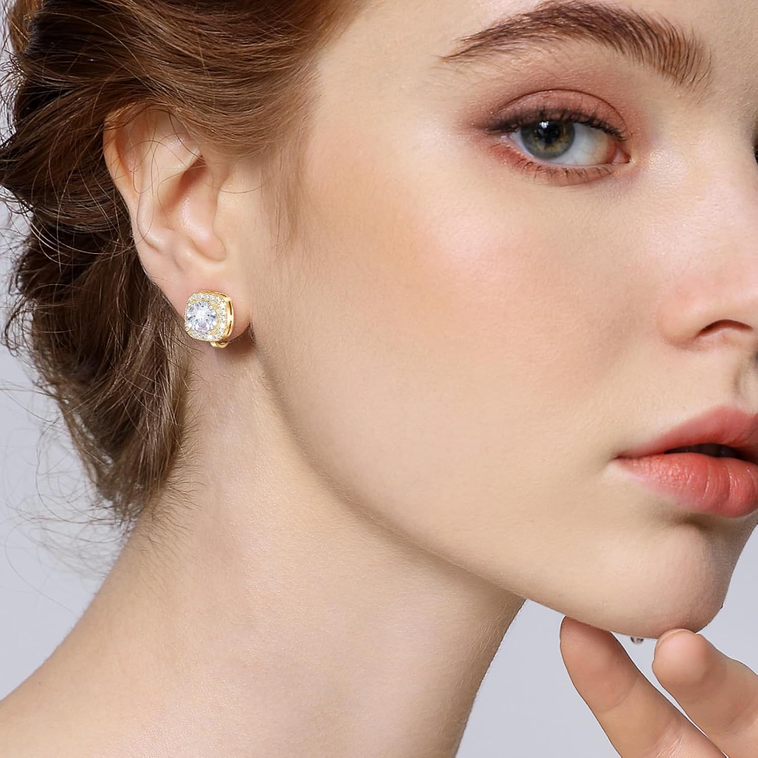 Cubic Zirconia Clip on Earrings - Women Hypoallergenic Comfortable Non Pierced Stud Earrings for Wedding and Dance Competitions, Clip-on Earrings Silver Gold - Image 4