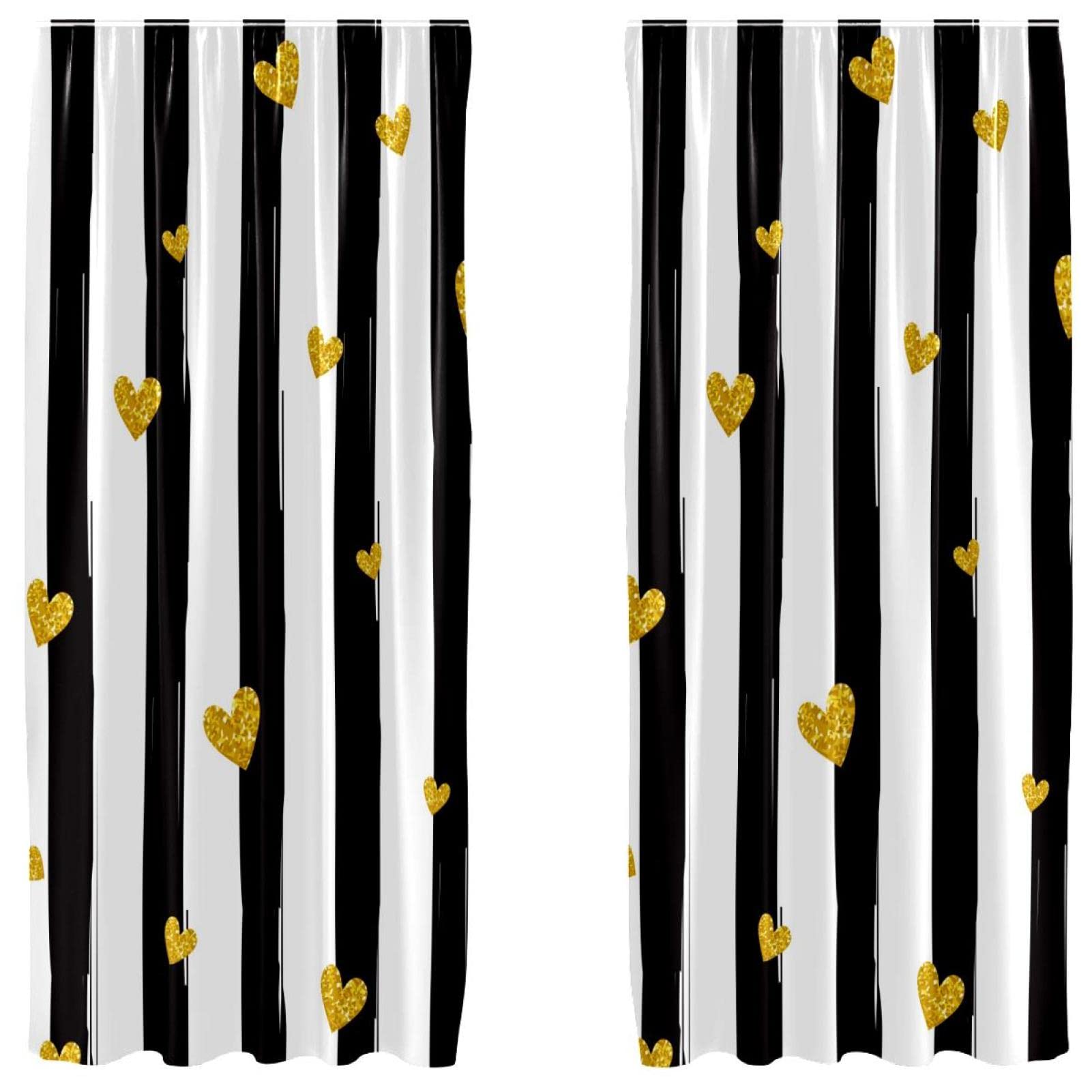 Cortinas opacas para habitación infantil con rayas de corazones que decoran y aíslan la luz solar