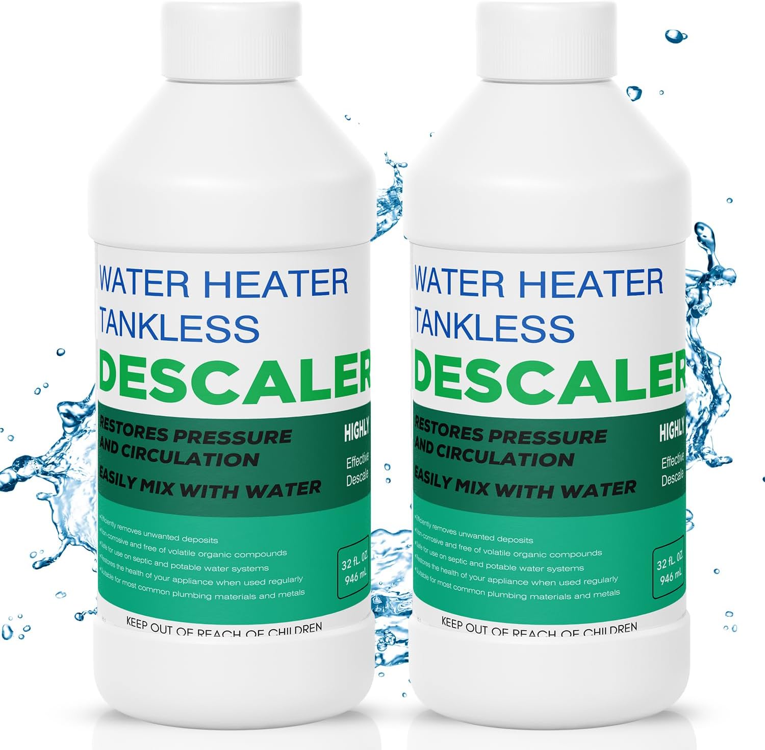 2 Pack Tankless Water Heater Descaler - Quart (64 oz) Premium Tankless Water Heater Systems, Highly Effective Descaler Restores Heating Efficiency, Easy Use