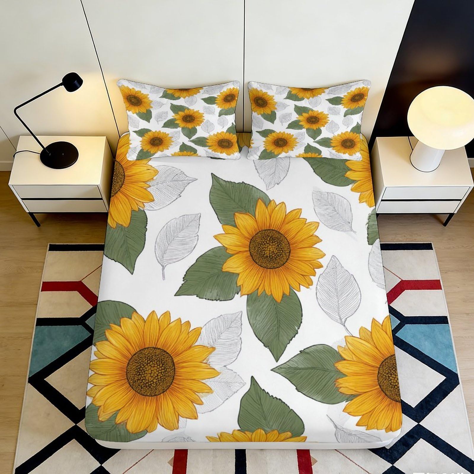 Ctjqhvmx Style-5 3D Printed Sunflower Fitted Sheet Microfiber Deep Pocket Non-Slip Sunflower Mattress Fitted Cover Elastic Hem Washable 90X200x25cm 90X200x25cm