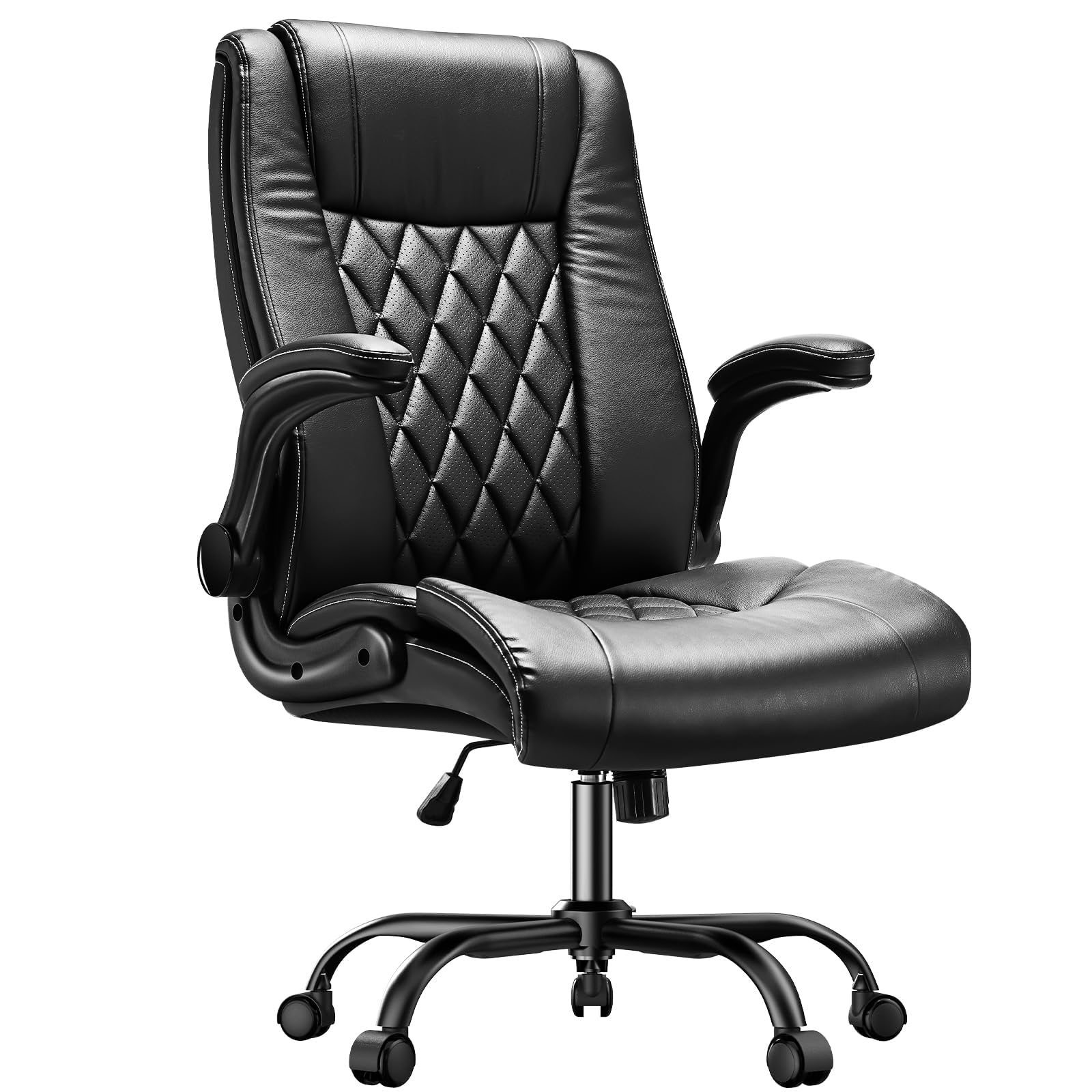 Marsail Executive Office Chair with Flip-up Armrests,PU Leather Ergonomic Desk Chair Height-Adjustable Swivel Rolling Computer Desk Chair,Black