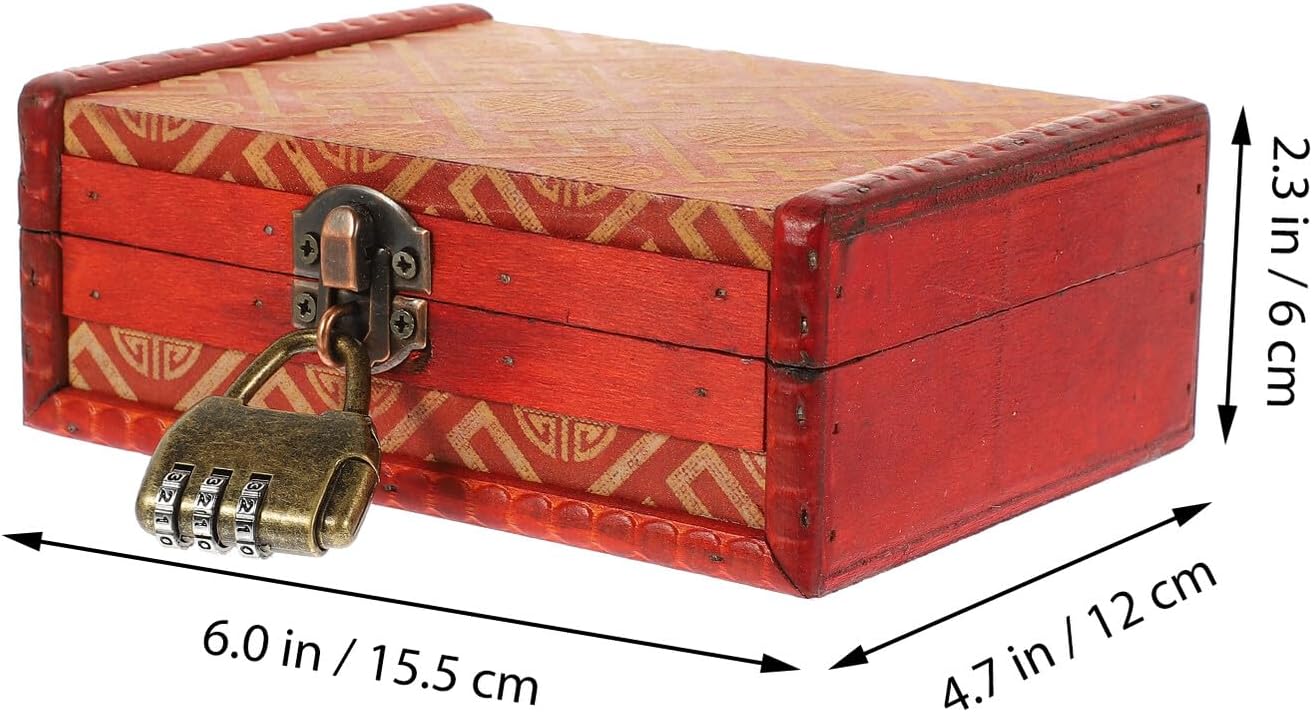 Wooden Jewelry Box with Lid Vintage Red Finish Jewelry Storage Case with Combination Lock Handmade Organizer for Wedding and Bedroom Decor image 2