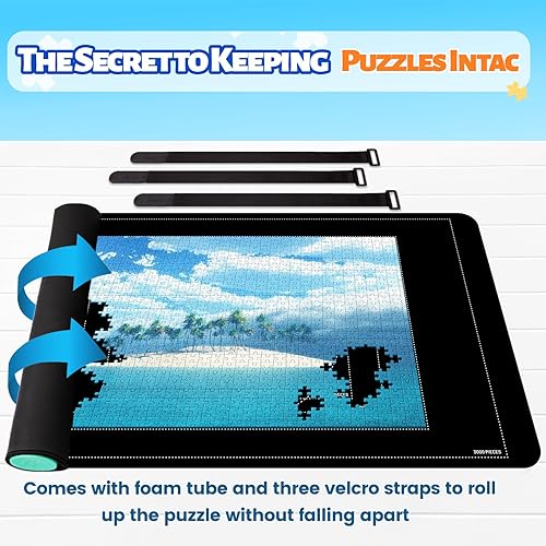 Vista 11 de Alfombrilla enrollable para rompecabezas de 43 x 26 pulgadas, hasta 1500 piezas, rompecabezas mate con parte inferior de goma antideslizante y parte