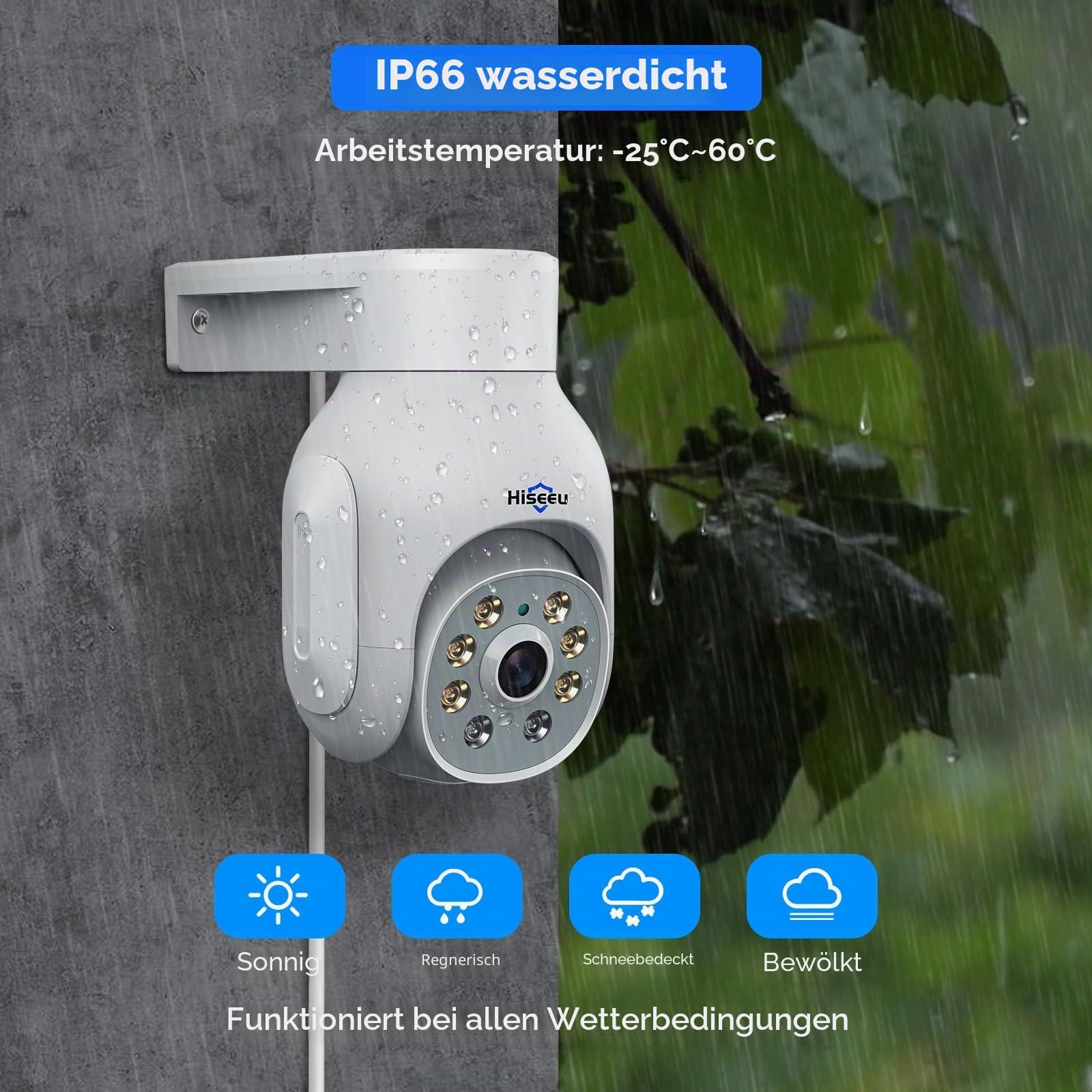 Hiseeu 5MP POE PTZ Außenüberwachungskamera, Farbnachtsicht, kabelgebundene CCTV-IP-Kamera, Bewegungserkennung, 2-Wege-Audio, APP-Fernzugriff, kompatibel mit kompletten POE-Systemen