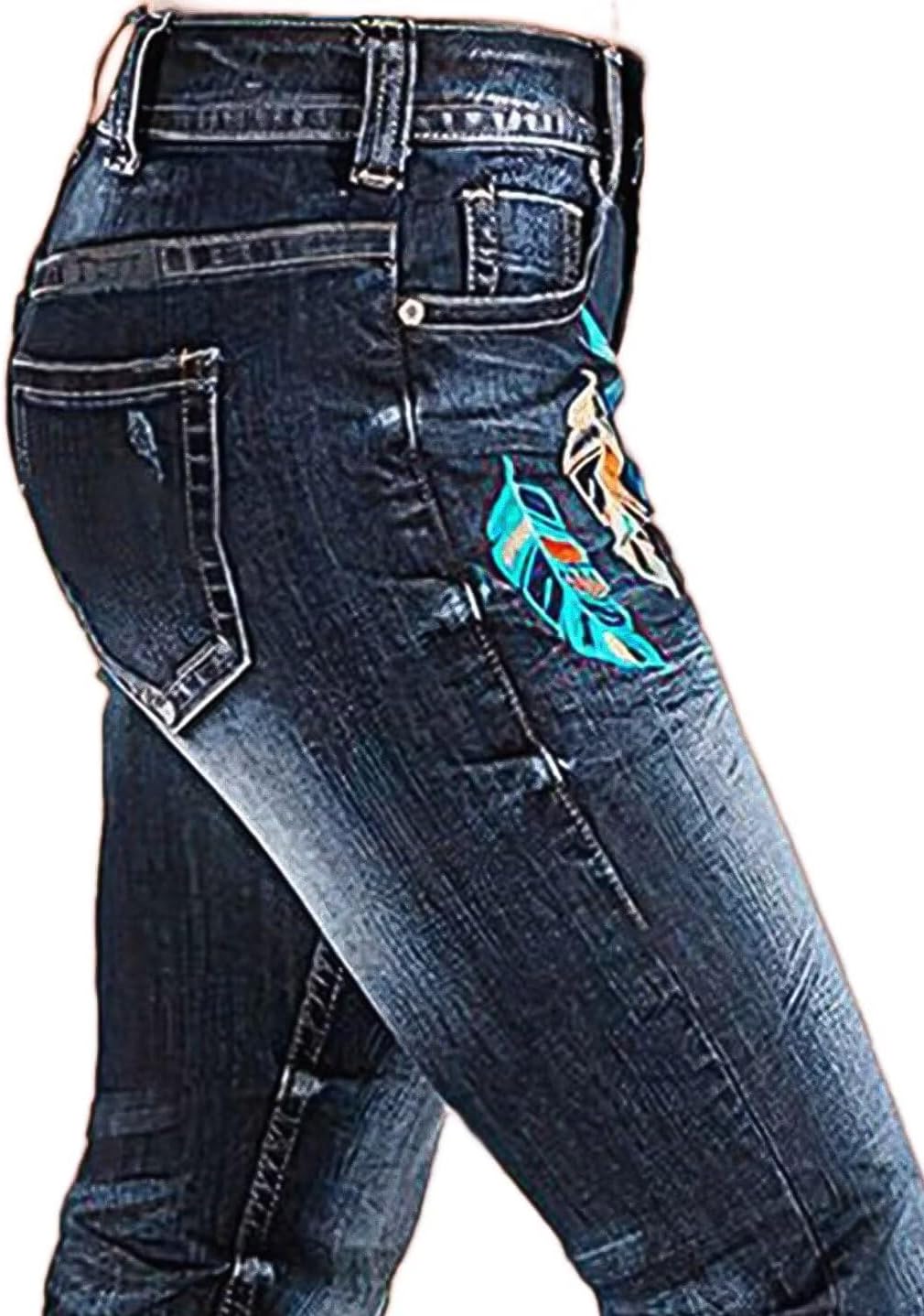 Flamingals Women Floral Bootcut Jeans Mid Waist Ripped Jeans Vintage Denim Pants with Pockets - Image 6