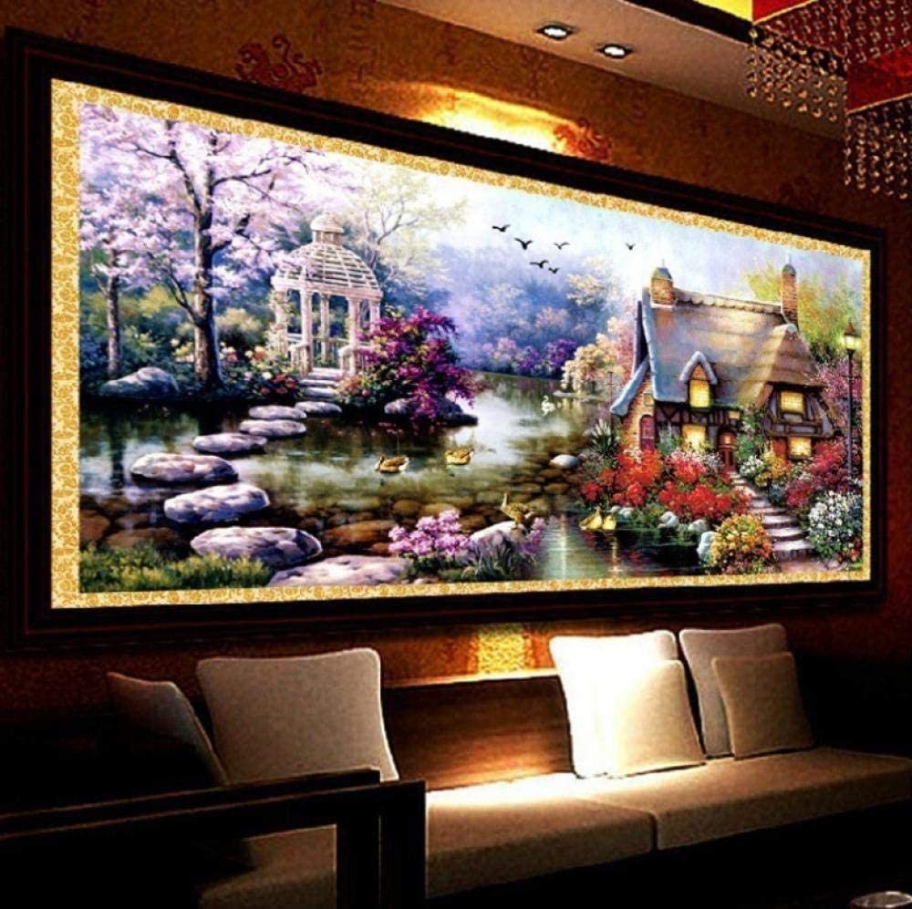 NA/ Punto Croce Set Ricamo arazzo Small House Garden 70x30cm Set Ricamo Punto Croce Compreso Filo di Cotone multifilo [] Bordado con aguja 5D HD cod 843