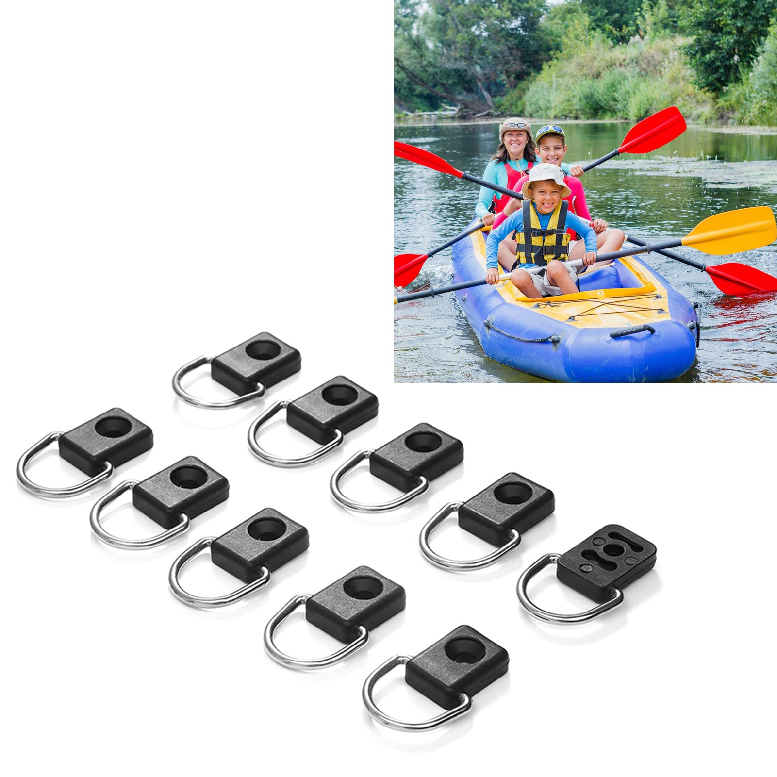 10PCS Kayak D Ring, Kayak D Anneaux Noir Canoë Pêche Gréement