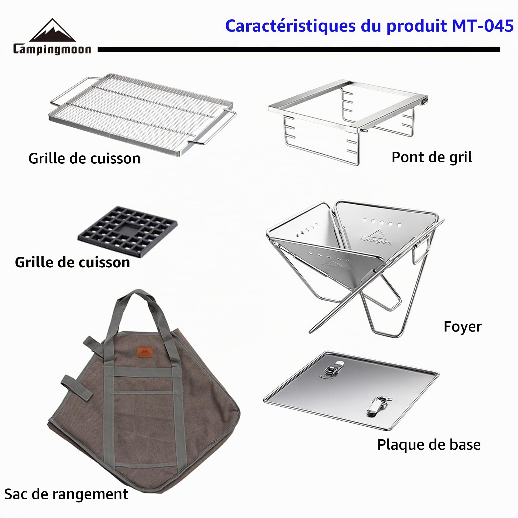 Campingmoon Barbecue Grill Brasero Pliable en Acier Inoxydable Grand MT-045