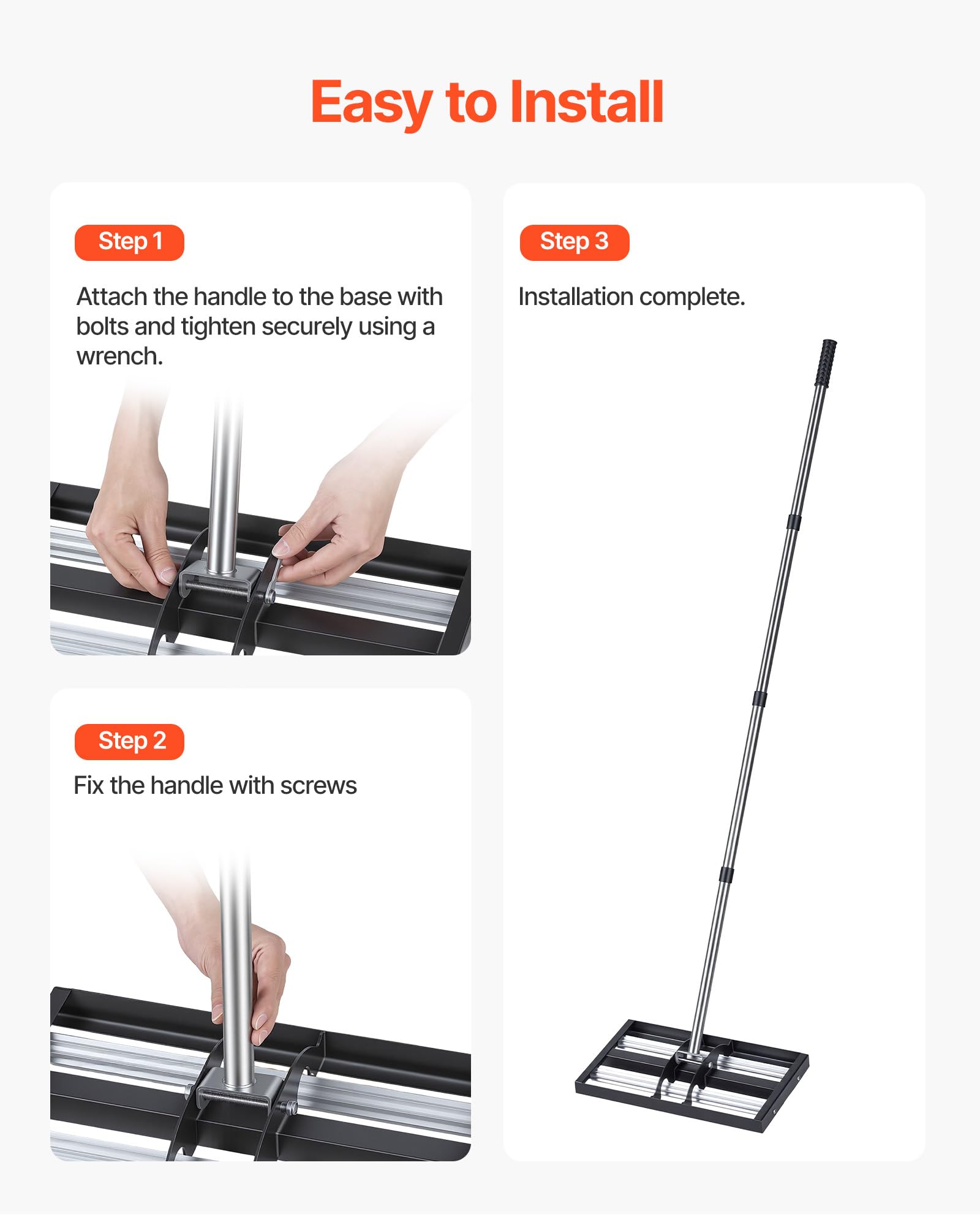 VEVOR Rasenrakel 438x255 mm, Rasen Nivellierrechen mit 161 cm Verstellbarem Stiel, Edelstahl Rasenrechen für Garten & Golfplatz, Lawn Leveling Rake zum Nivellieren von Rasenflächen.