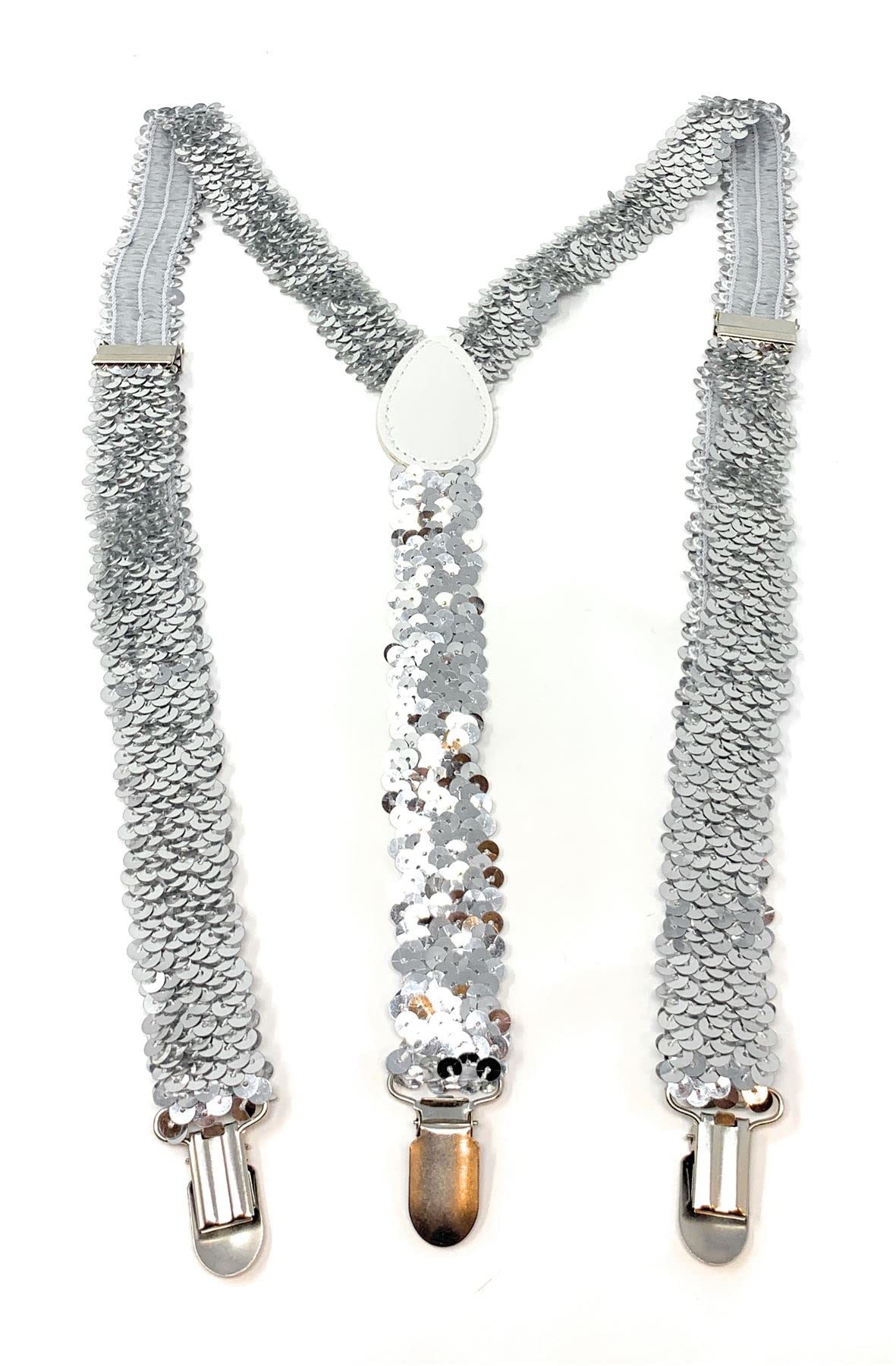 Cadoline Silver Mens Sequin Polyester Fancy Dress Suspenders 100 x 2.5cm