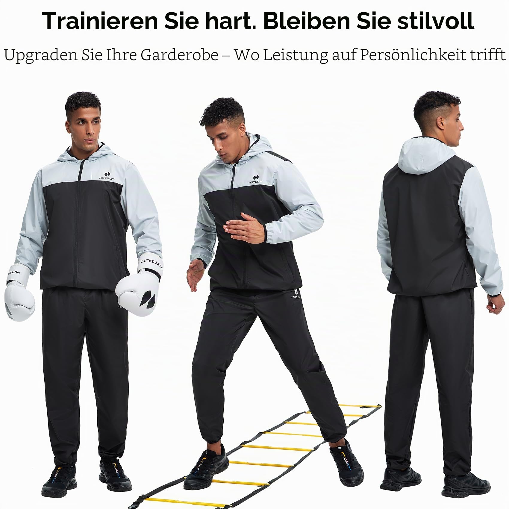 HOTSUIT Schwitzanzug Herren Trainingsanzüge Fitnessstudio Workout Übung Saunajacke Hose Ganzkörper
