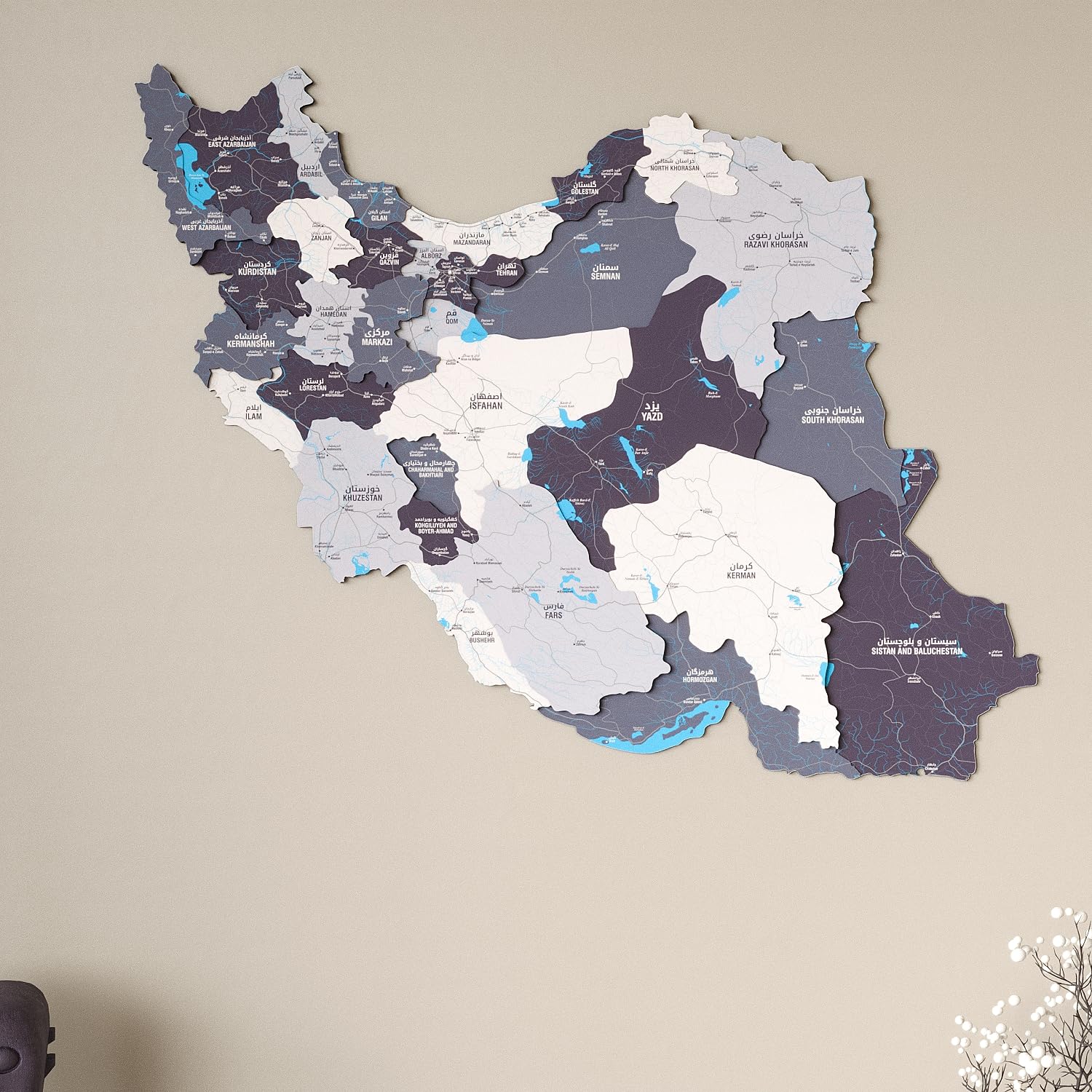 Colorfull Worlds Wooden Map of Iran Wall Art – Multilayered 3D UV Printed MDF Country Map Decor for Persian Iranian Homes – Housewarming Gift
