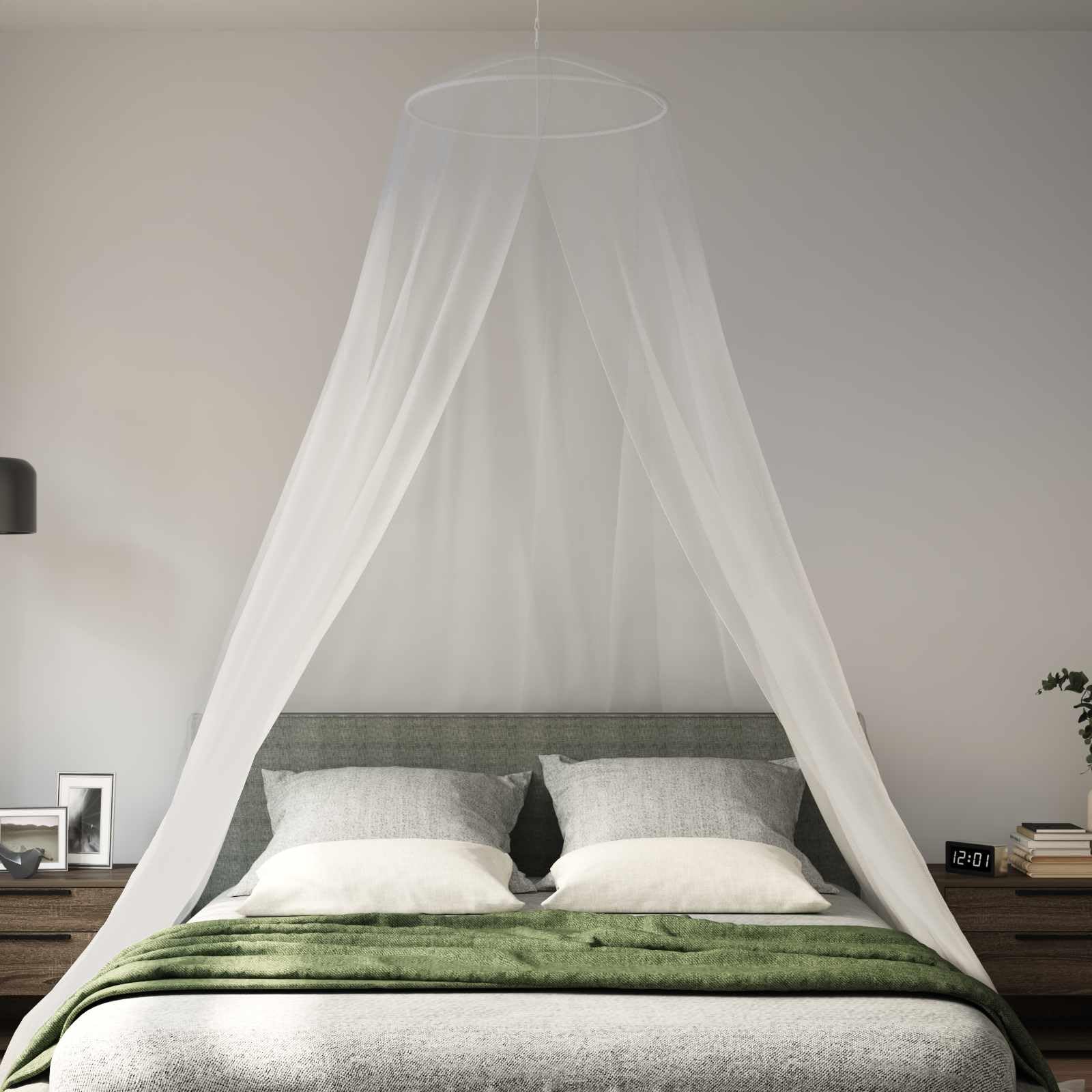 Moskito-Netz für das Bett 3er Set, 156 Mesh weiß, ⌀56 x 220 cm, Polyester, Fliegengitter Mückennetz Bettnetz für Schlafzimmer, Camping und Reisebett