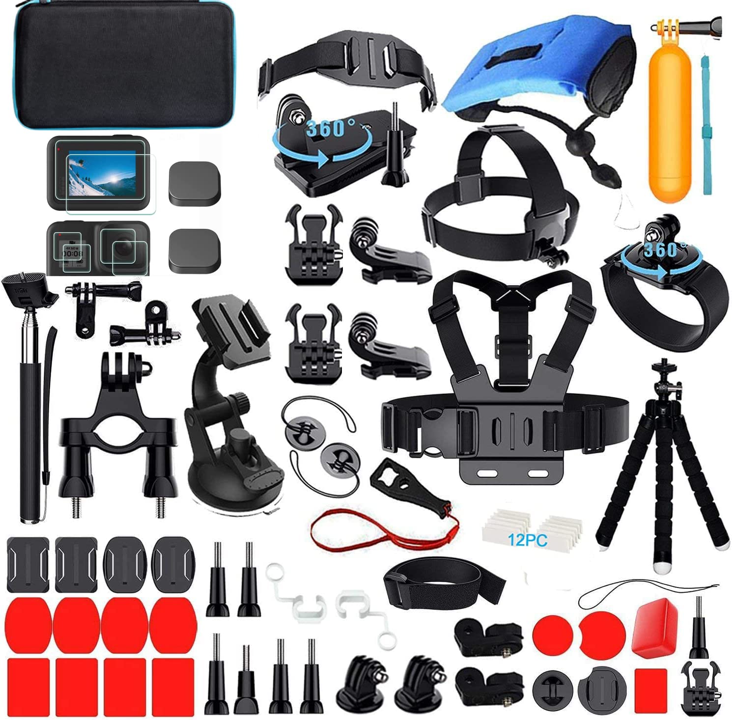 WY8 Action Camera Accessories Kit for GoPro 77 IN 1 Accessories Kit Set Hero 11 10 9 8 7 6 5 4 HD(2018) Hero Fusion Max/Session Fit Xiaomi AKASO Crosstour Apeman Action Camera