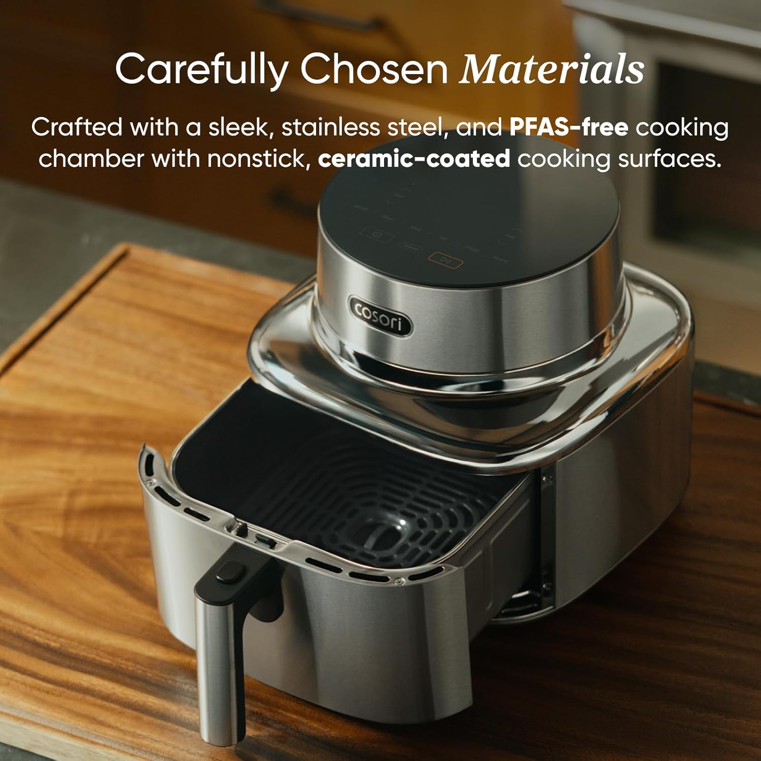 Cosori Iconic Stainless Steel 6.5 Qt Smart Air Fryer, PFAS-Free Ceramic Coating, Max 450°F, Consistent Cooking, Air Fry, Roast, Bake, Dry, Proof, Reheat, Dishwasher-Safe Basket, Chef-Crafted Recipes - Image 3