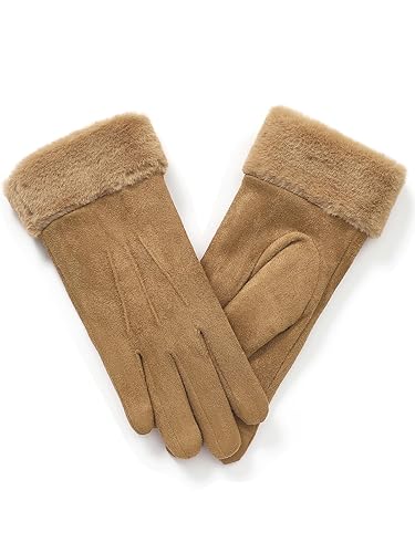 Visivin Winter Gloves for Women Touch Screen Gloves Warm Fleece Lined Gloves - Brown - Large